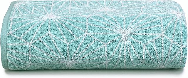 Allure Geometric Design Bath Sheet 90 x 150cm, 100% Cotton, Super soft, Washable (Duck Egg)