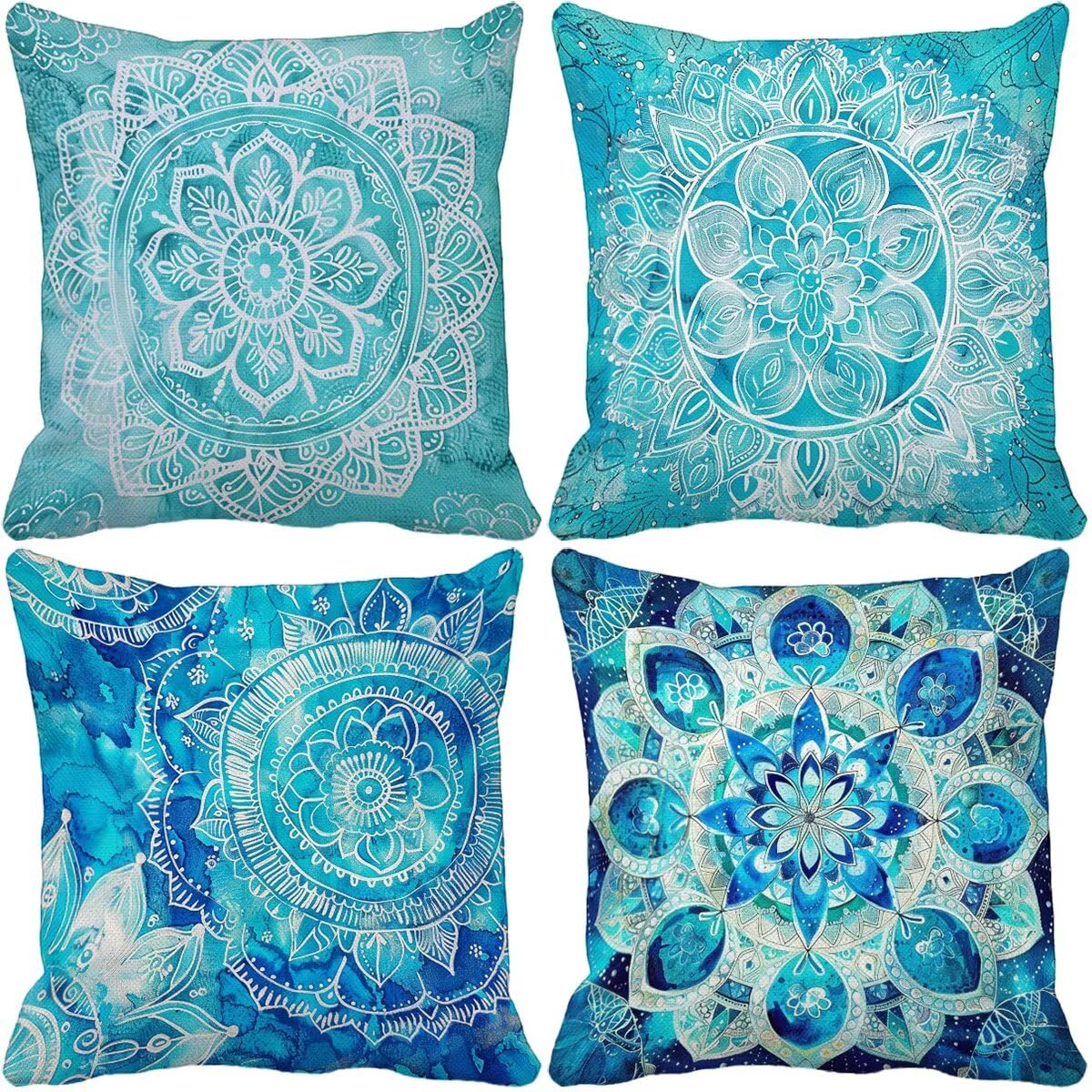 Housse coussin extérieur imperméable bleu 40x40 anti-tache lot de 4 pour canapé de jardin