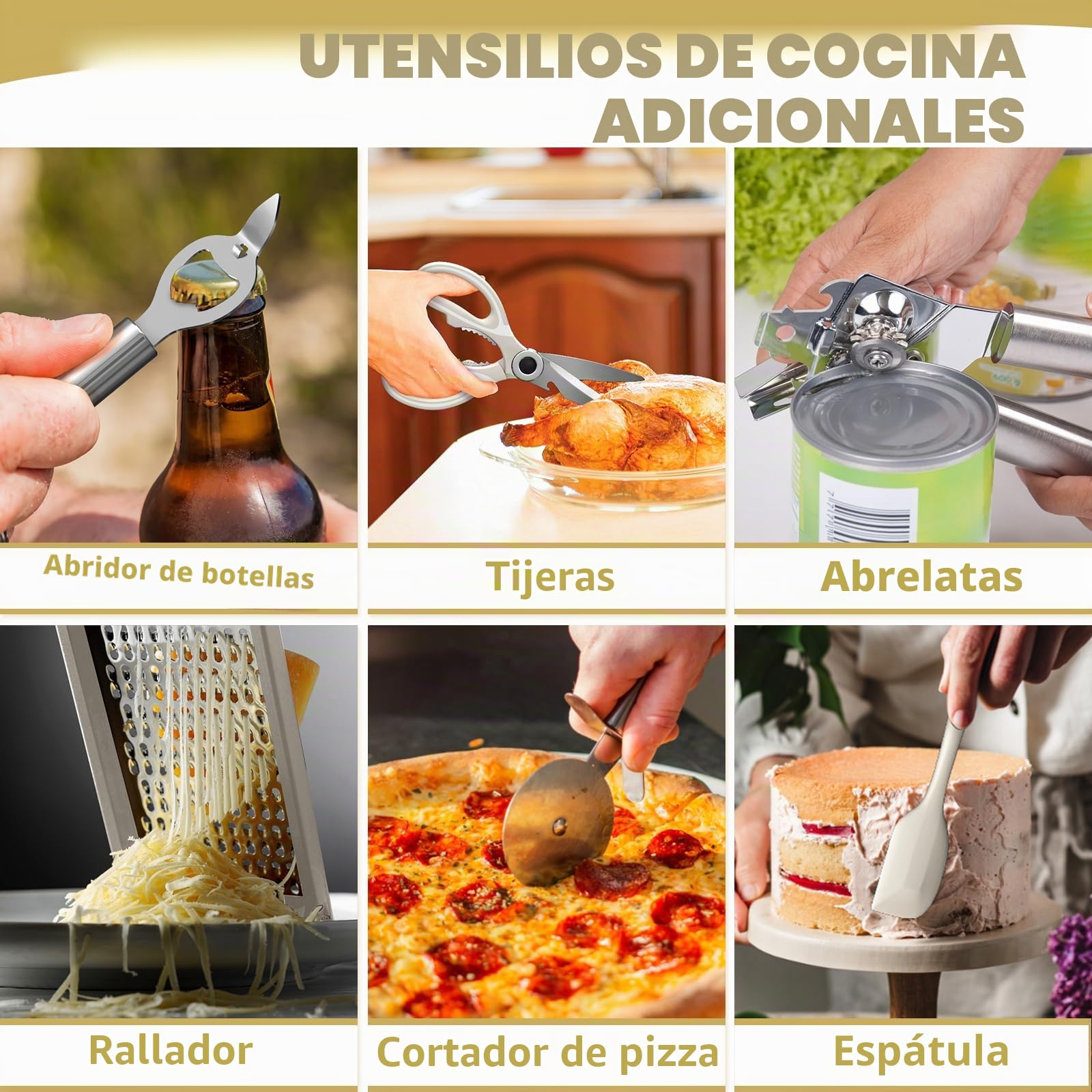 Terlulu Juego de utensilios de cocina, juego de 34 utensilios de cocina de silicona con mango de madera, juego de utensilios de silicona resistentes al calor, juego de pinzas y cuchara para utensilios