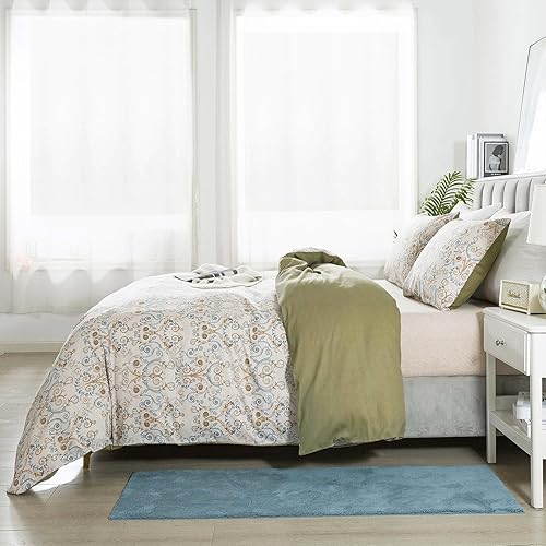 Miniatura 4 de HoneiLife Juego de funda de edredón Dover tamaño Queen 100% algodón, cómodo, funda de edredón transpirable con cierre de cremallera y lazos en las