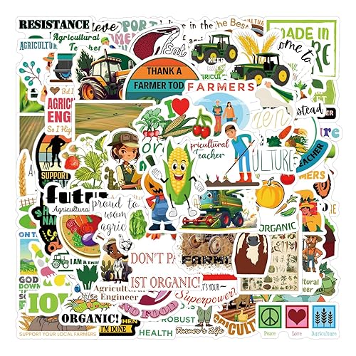 63Pcs Agriculture Stickers Pack, Cartoon Cute Vinyl Waterproof Decals for