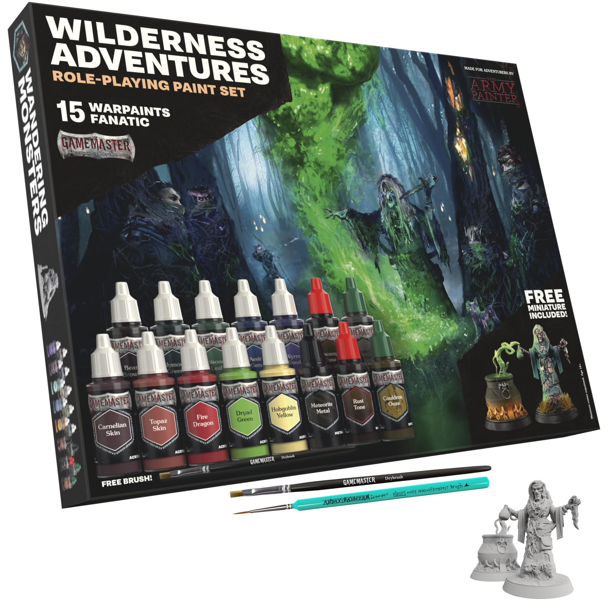 The Army Painter GameMaster Adventure Starter Role-playing Paint Set, 15 x 18 ml de peintures acryliques Warpaints Fanatic, incl. un Primer à appliquer au pinceau, 5 miniatures GRATUITES et 1 pinceau
