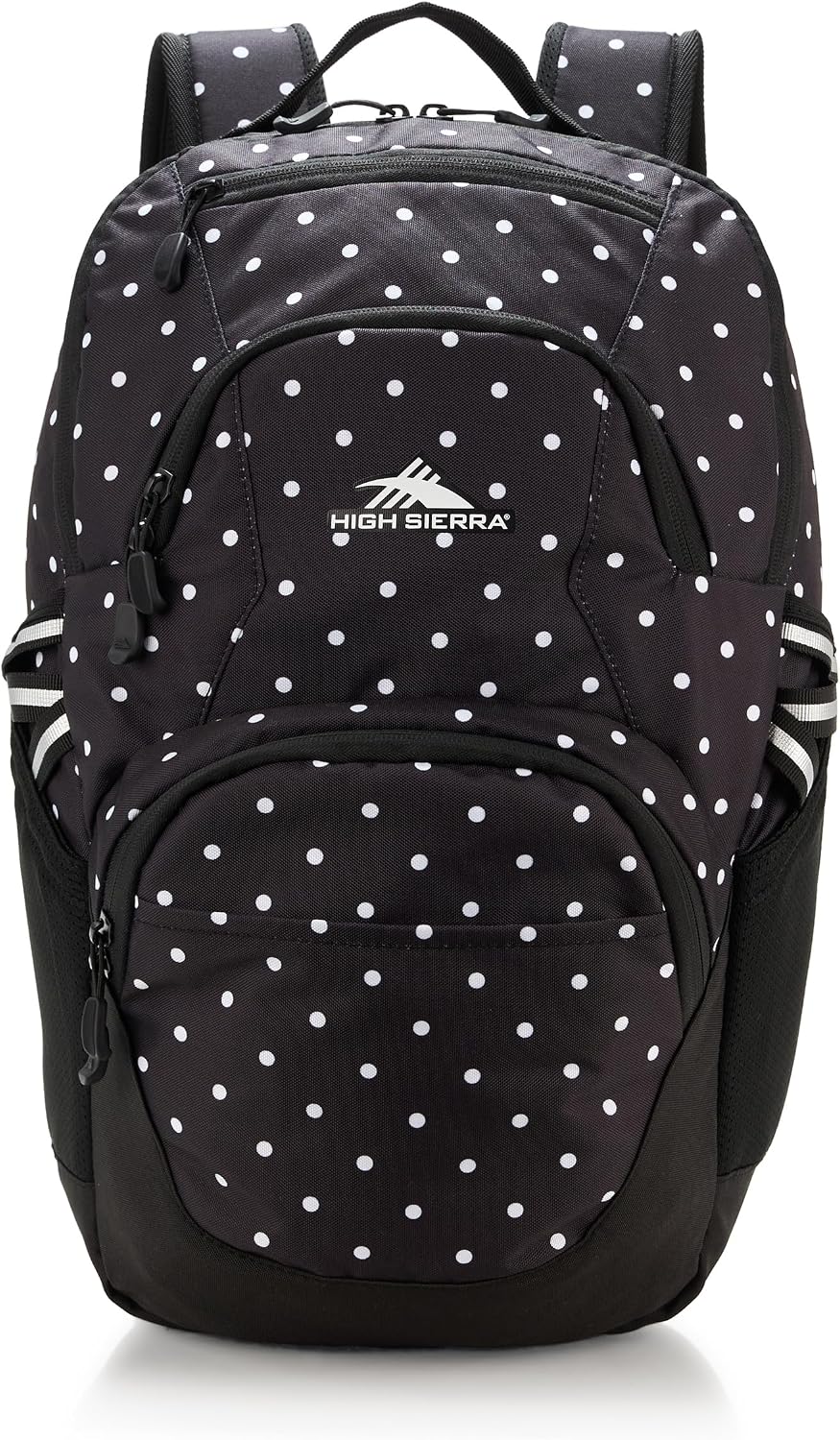 High Sierra Swoop Backpack, Travel, or Work Bookbag with tablet sleeve, One Size, POLKA DOTS/BLACK
