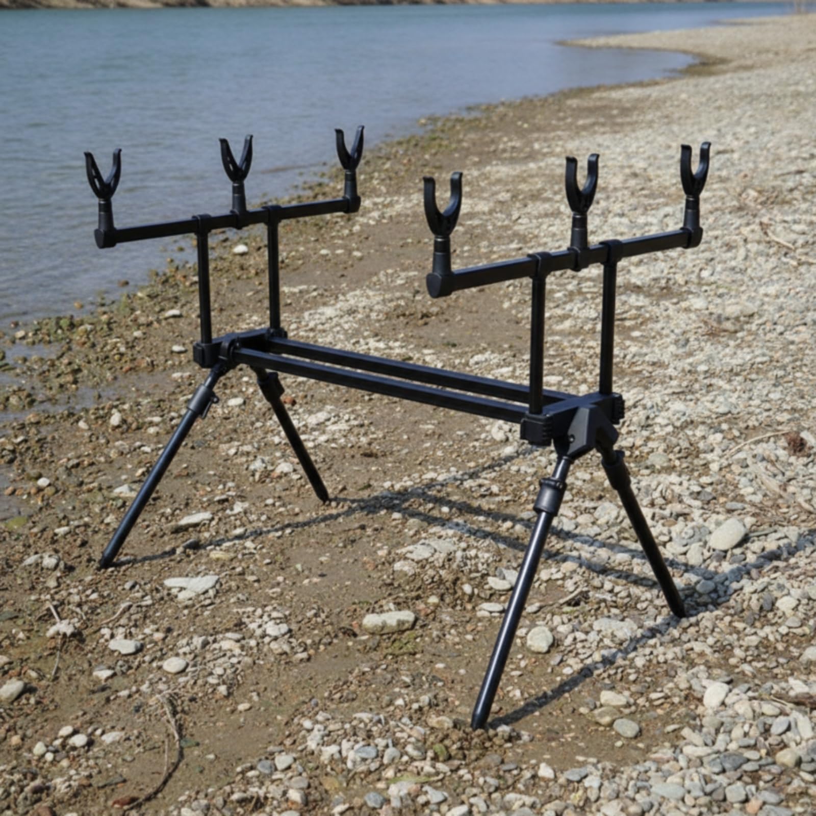 Perfeclan Soporte para Caña Pescar con Base Aleación Aluminio y Nylon con Cabezal Ajustable y Patas Extensibles para Pesca en Orilla y