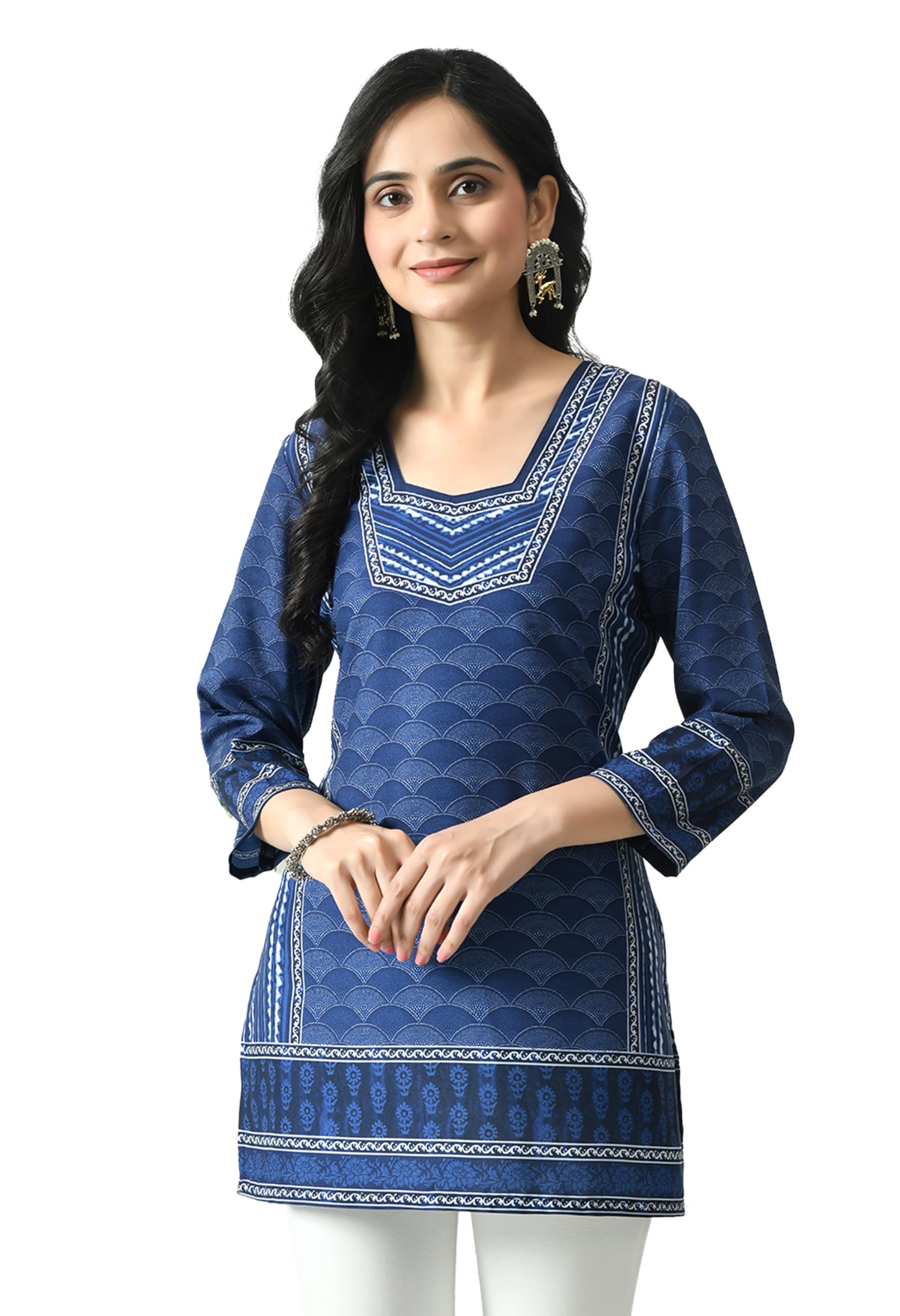 meesan Women's Round Neck Printed 3/4th Sleeves Casual Tunic-picture-53
