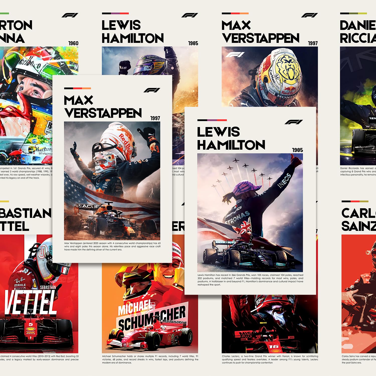 VEENSHI Formula 1 Racing Posters Set of 10 | A4 Size 11.9 x 8.3