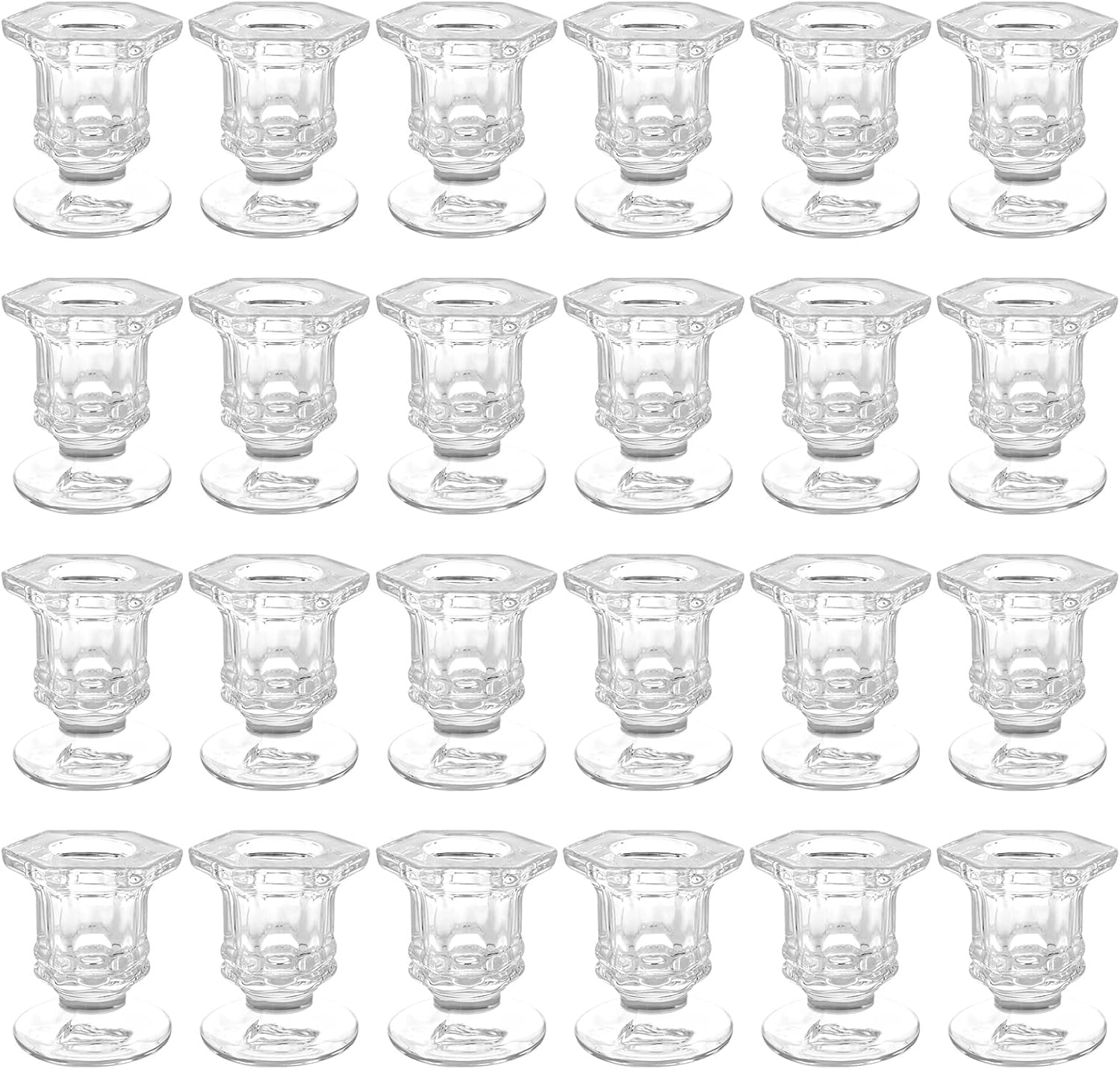 Set of 24 Glass Taper Candle Holders, Candlestick Holders