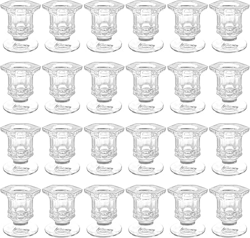 Juego de 24 portavelas de vidrio cónico, portavelas a granel, portavelas de vidrio grueso transparente para bodas, fiestas, festivales, centros de