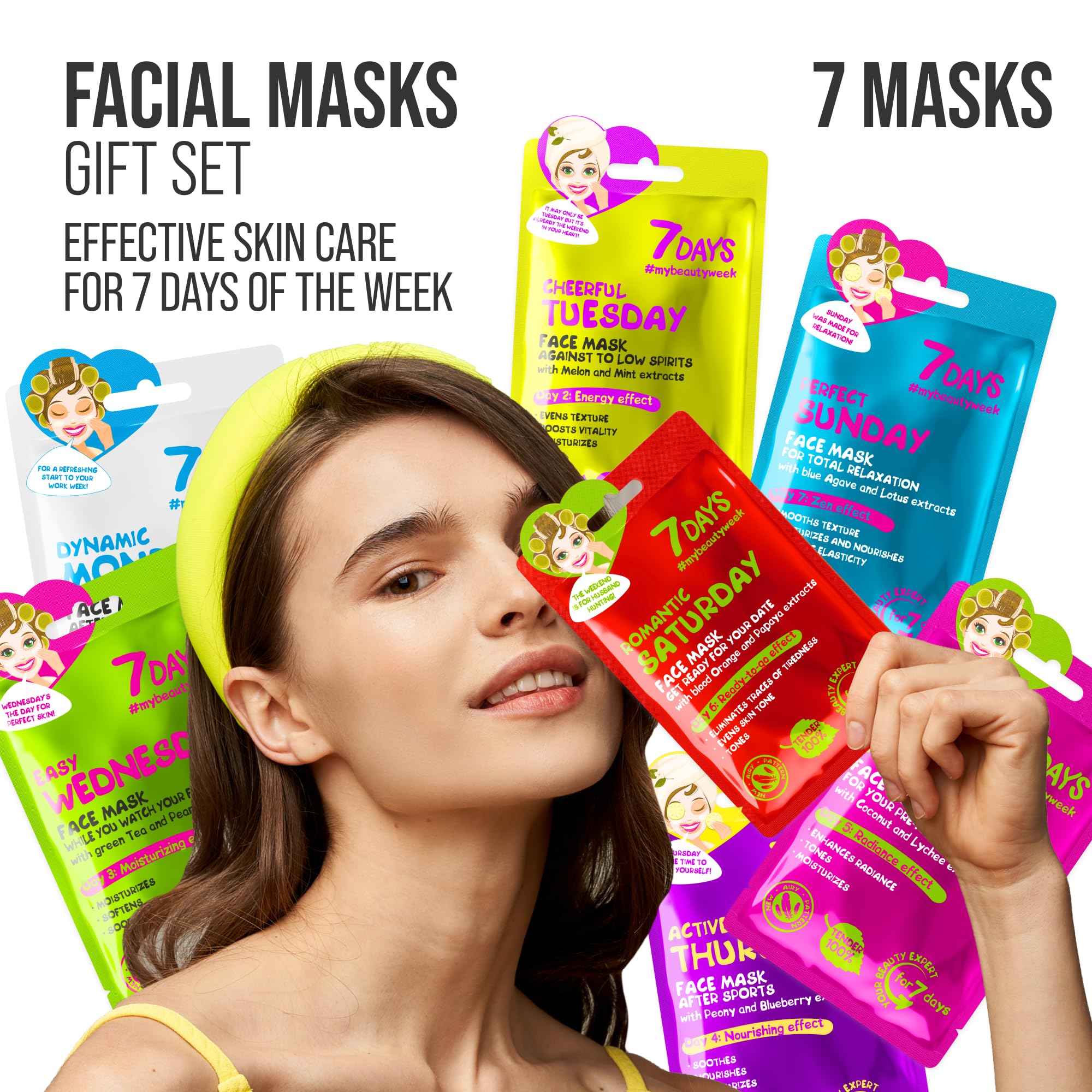 7Days Coffret Cadeau De Soins Pour Le Visage Avec Masques en Feuille - Ensemble De Masques En Tissu Hydratants, Nourrissants Coffret Cadeau Beauté Avec Masque Visage Pour Femmes 7 Pz