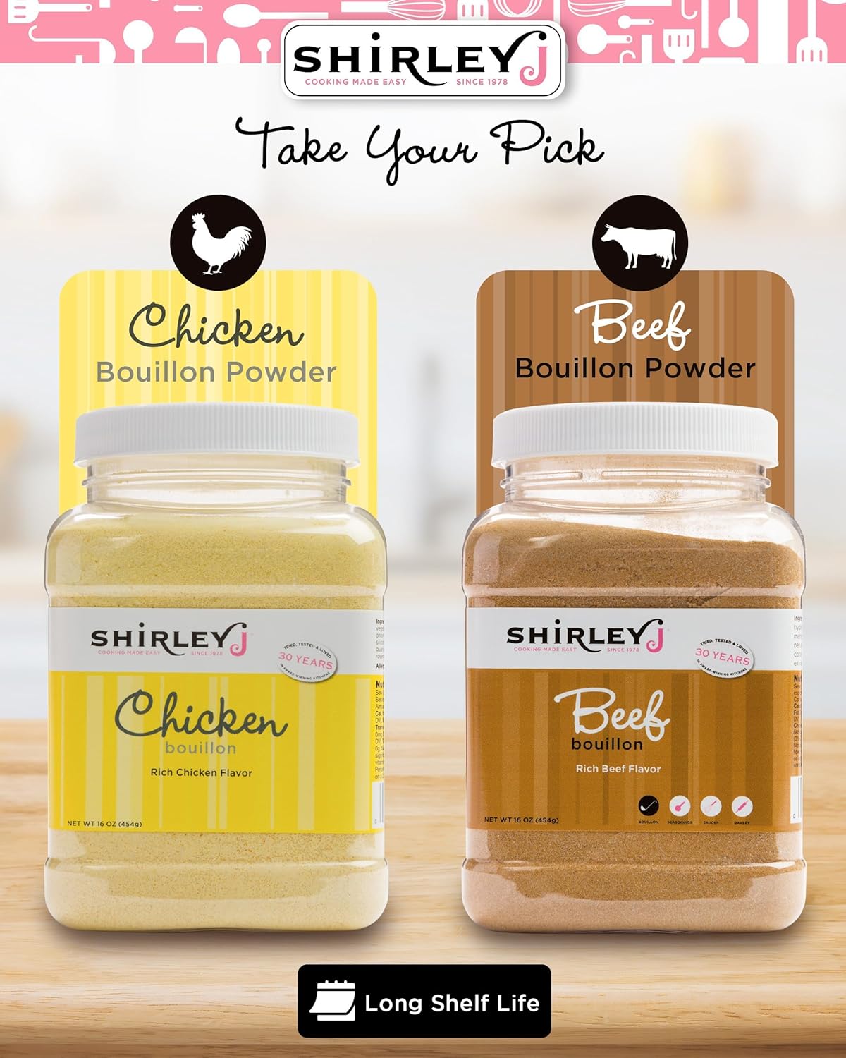 Shirley J Rich Beef Bouillon Powder, Multi-Use Soup Base & Lower Sodium Bouillon – Replaces 30+ Cartons of Broth, Easy-Dissolve Instant Seasoning for Soups, Gravies, Rice, and Roasting – 1lb Jar