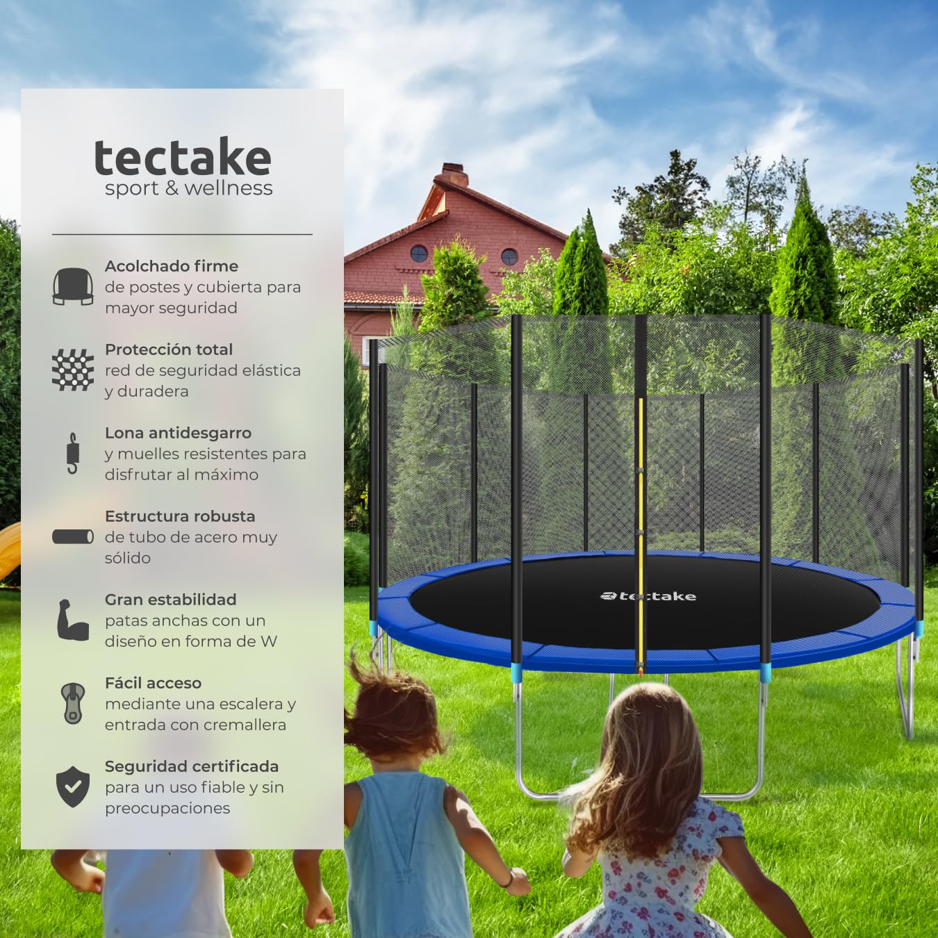 tectake® Trampolín, Cama Elástica Exterior para Niños y Adultos, Estructura de Acero, Red Protectora, Escalera, Certificado TÜV GS, Juegos Exterior Niños, Trampolin Fitness Adultos