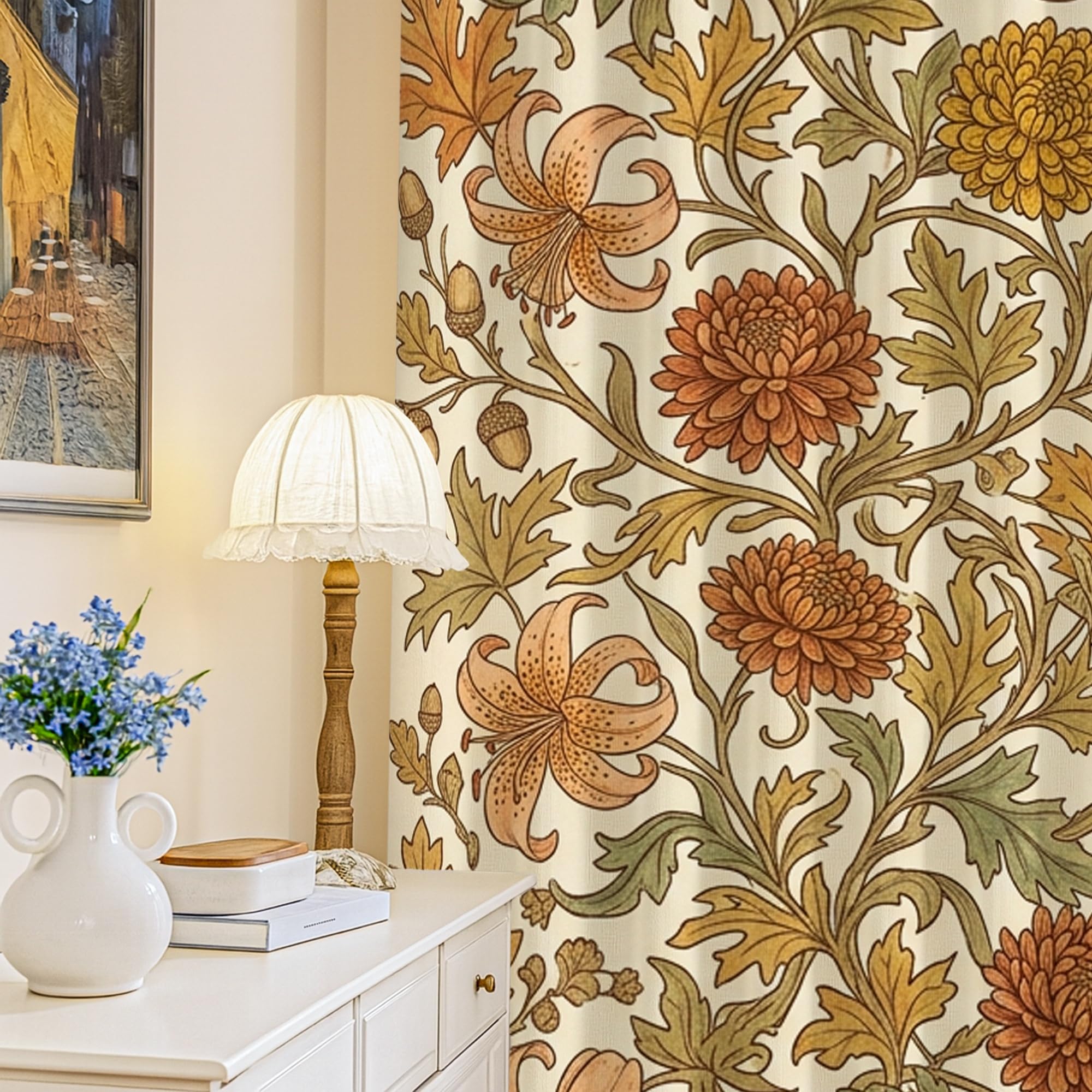 Rideaux occultants lavable en machine motif floral rustique salon