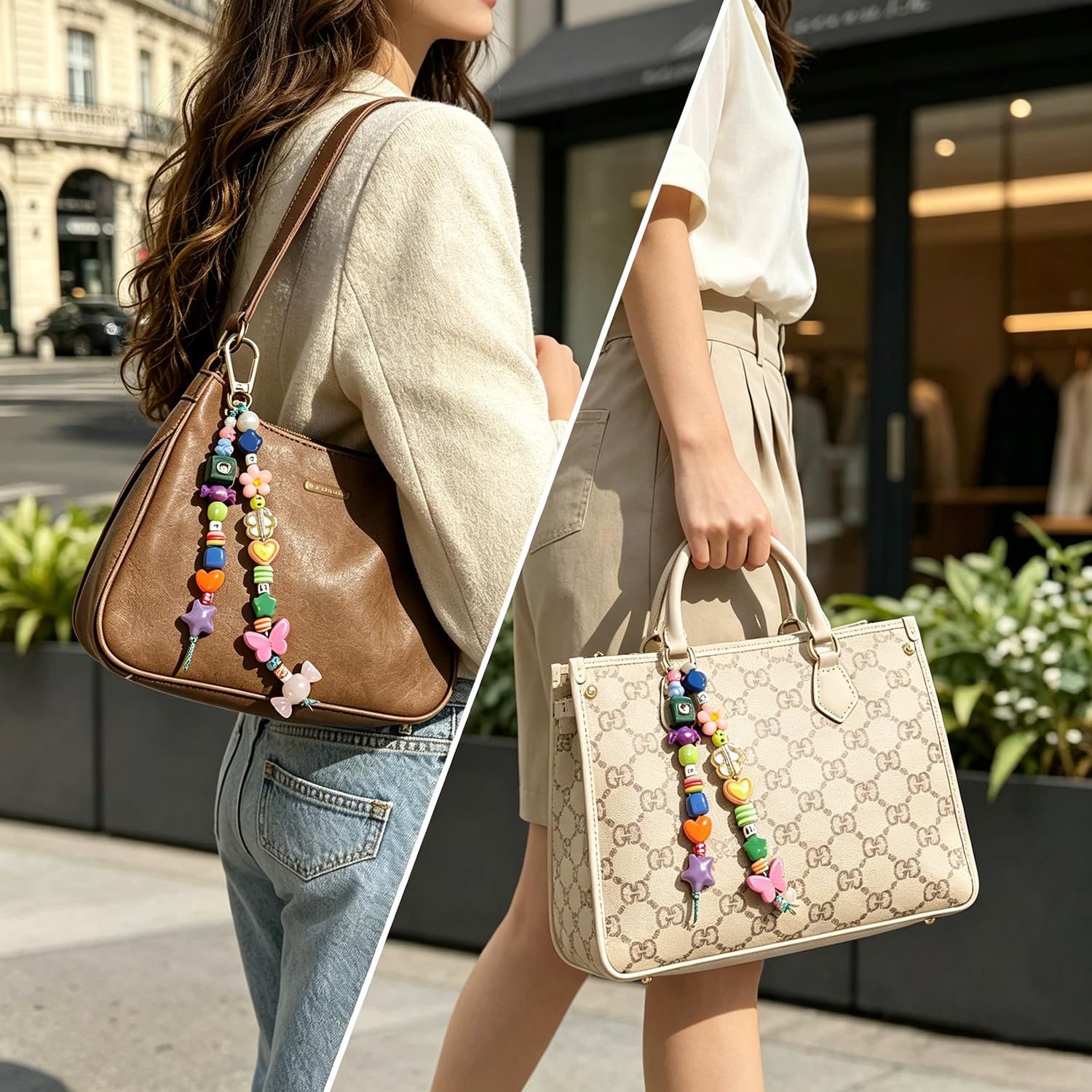 ZZM Story DIY Taschenanhänger-Set für 12 Charms, Schlüsselanhänger-Schmuckherstellungs-Set mit großen Perlen, personalisiertes Namensbeutel-Bastelset für Damen, Mädchen, Erwachsene