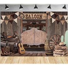 7x5ft Western Backdrop Retro Bar Saloon Wood Door Photography Background Cowboy Birthday Baby Shower Wild West Party Banner Decorations Supplies Photo Booth Props