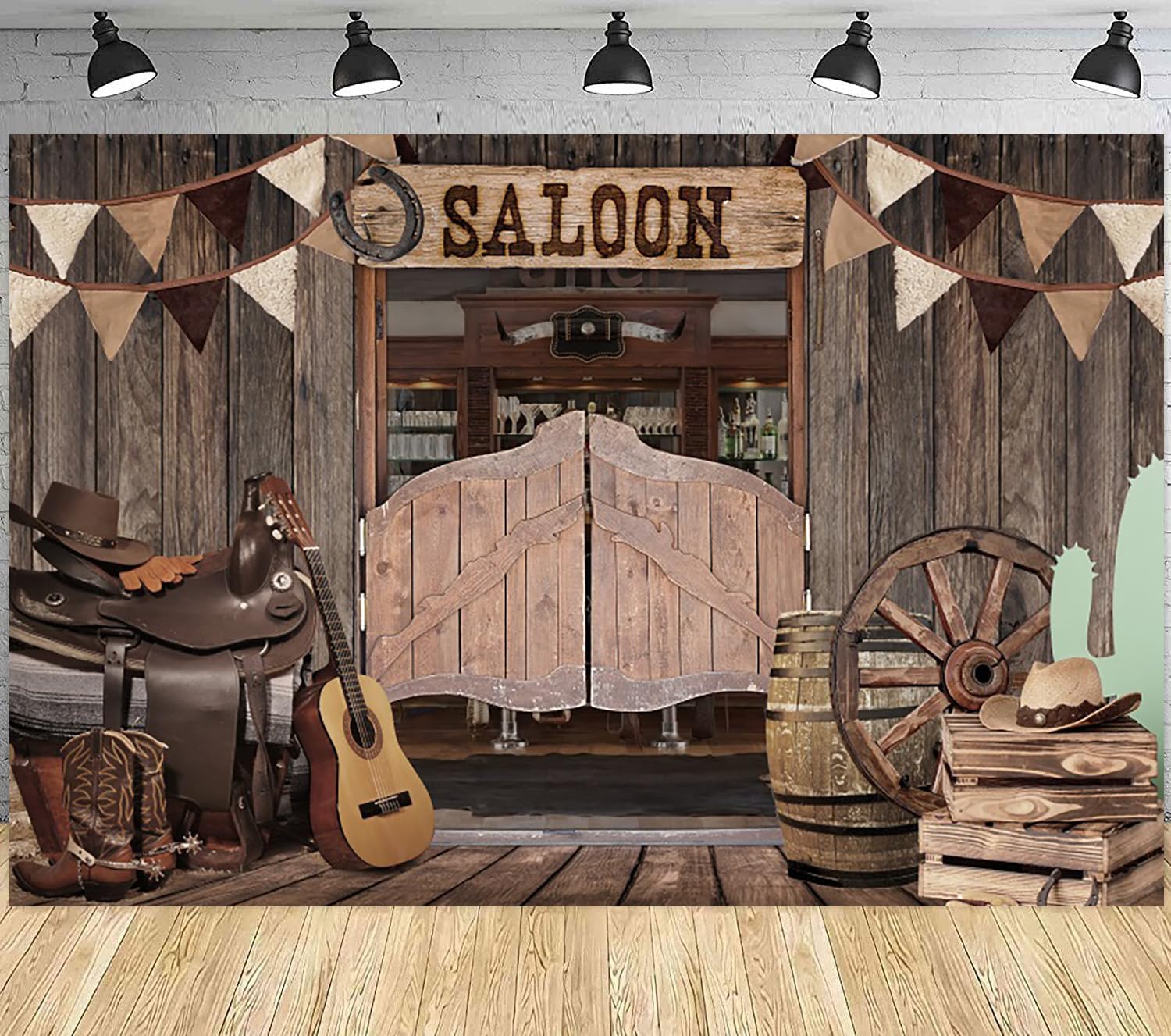 9x6ft Western Backdrop Retro Bar Saloon Wood Door Photography Background Cowboy Birthday Baby Shower Wild West Party Banner Decorations Supplies Photo