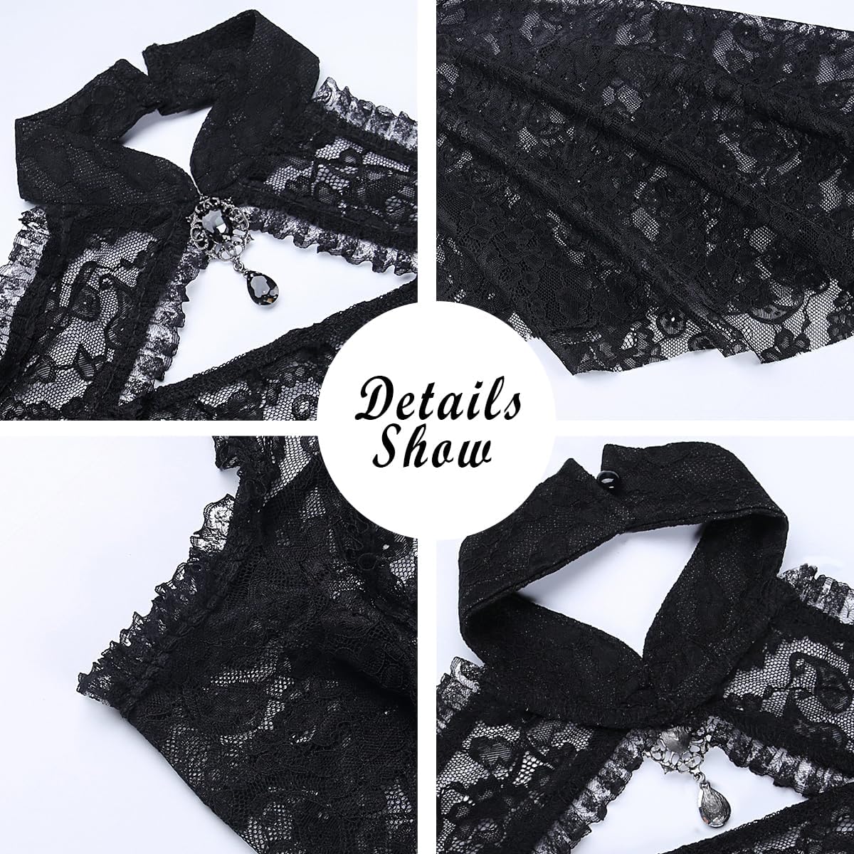 L'VOW Women's Lace Bolero Shrug Goth Crop Top Victorian Lace Sleeves for Witch Vampire Cosplay - Image 6