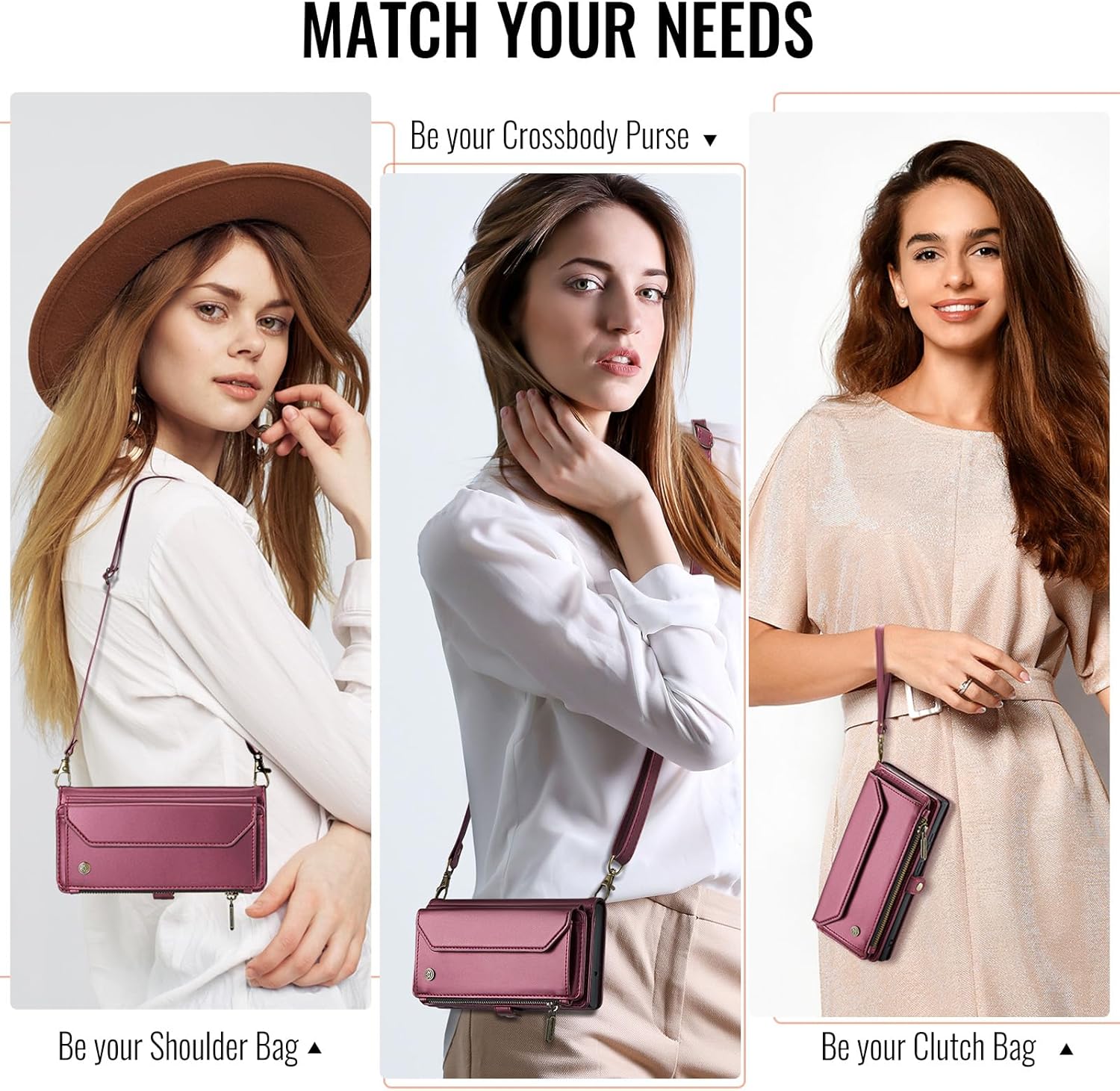 for Samsung Galaxy Z Fold 7 Wallet Case with Card Holder, RFID Blocking PU Leather Magnetic Handbag Purse Case with Crossbody Lanyard Strap & Wrist Strap for Galaxy Z Fold 7.(Wine)