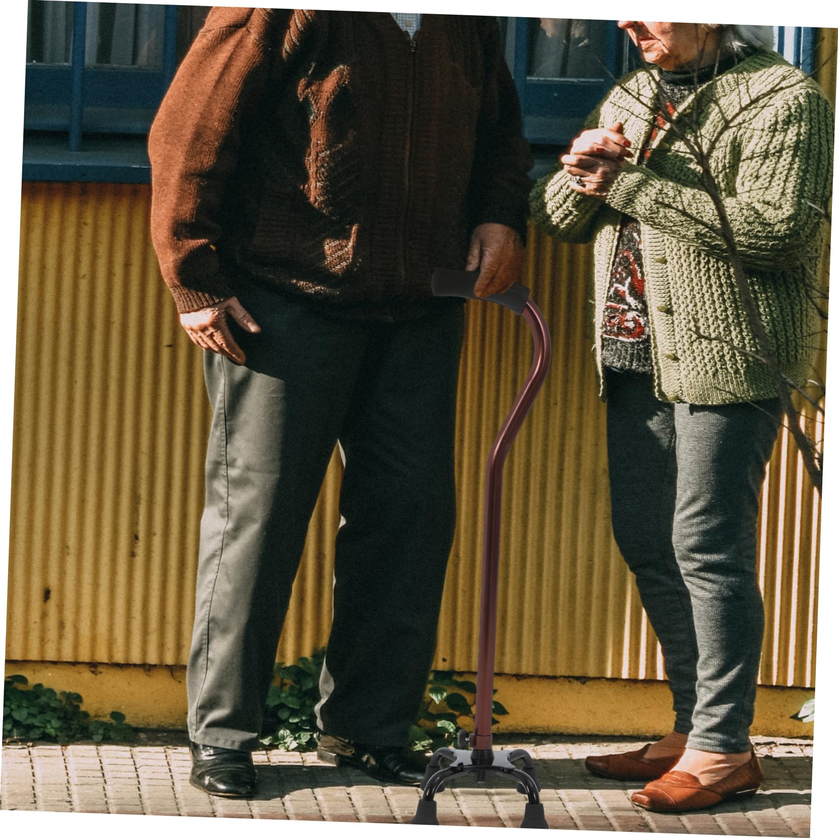 Bastone da Passeggio a 4 Gambe in Lega di Alluminio Nero | Supporto a Punto D’appoggio Quadripode, Finitura Verniciata a Spruzzo, Accessori Inclusi Casuali