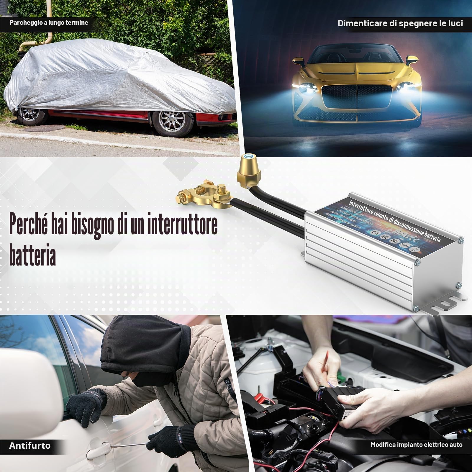 IMAYCC Intelligente Stacca Batteria 12v, Stacca Batteria per Auto 120A, Staccabatteria Auto, Antifurto Auto, Stacca batterie, Interruttore di Spegnimento Automatico per Moto, RV, ATV, Camion, Barca.