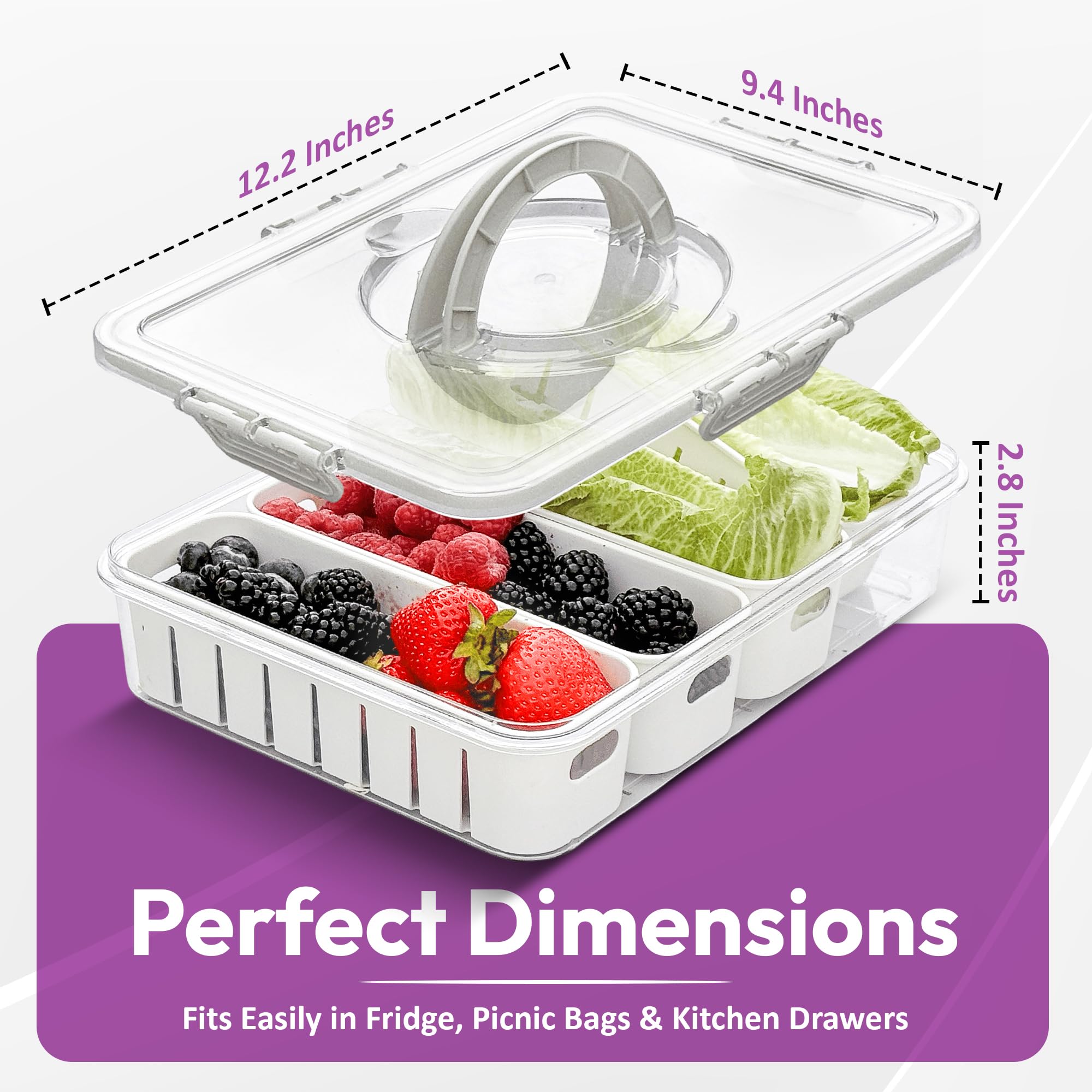 [Apto para lavavajillas] Contenedores de barra de ensalada para refrigerador, recipientes de verduras para refrigerador, recipientes de preparación de ensaladas para refrigerador, bandeja de verduras 4