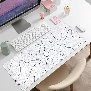 Large Gaming Mouse Pad, Topographic Mouse Mat for Gaming Mousepad Office, Long XL Mouse Pads Keyboard Pad for Computer Laptop 31.5''x11.8'' Desk Mat (White)