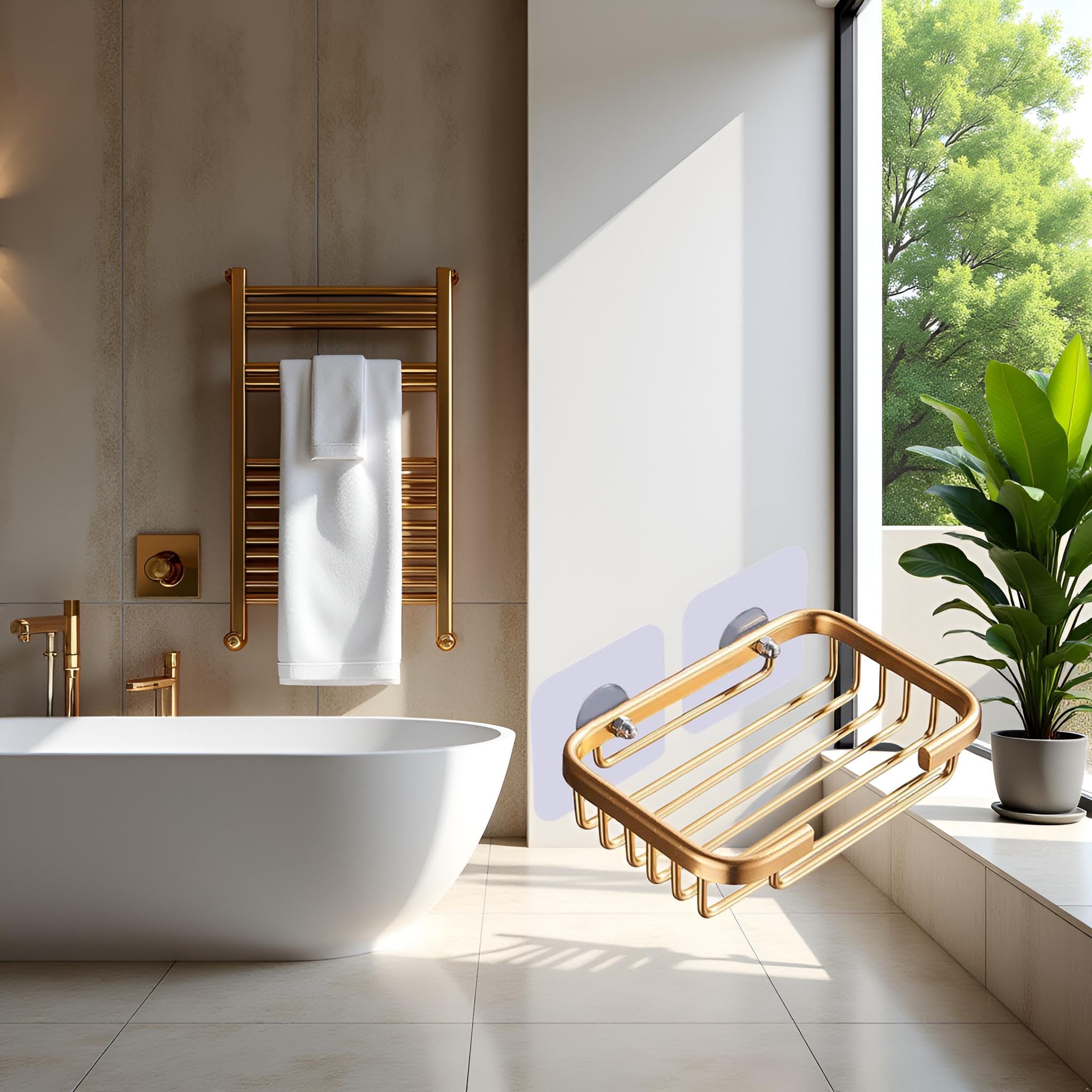 Jabonera dorada para ducha, estante de drenaje colgante creativo, soporte autoadhesivo para jabonera, estante de almacenamiento de jabonera, sin daños, para colgar en el baño, accesorios de baño sin 6