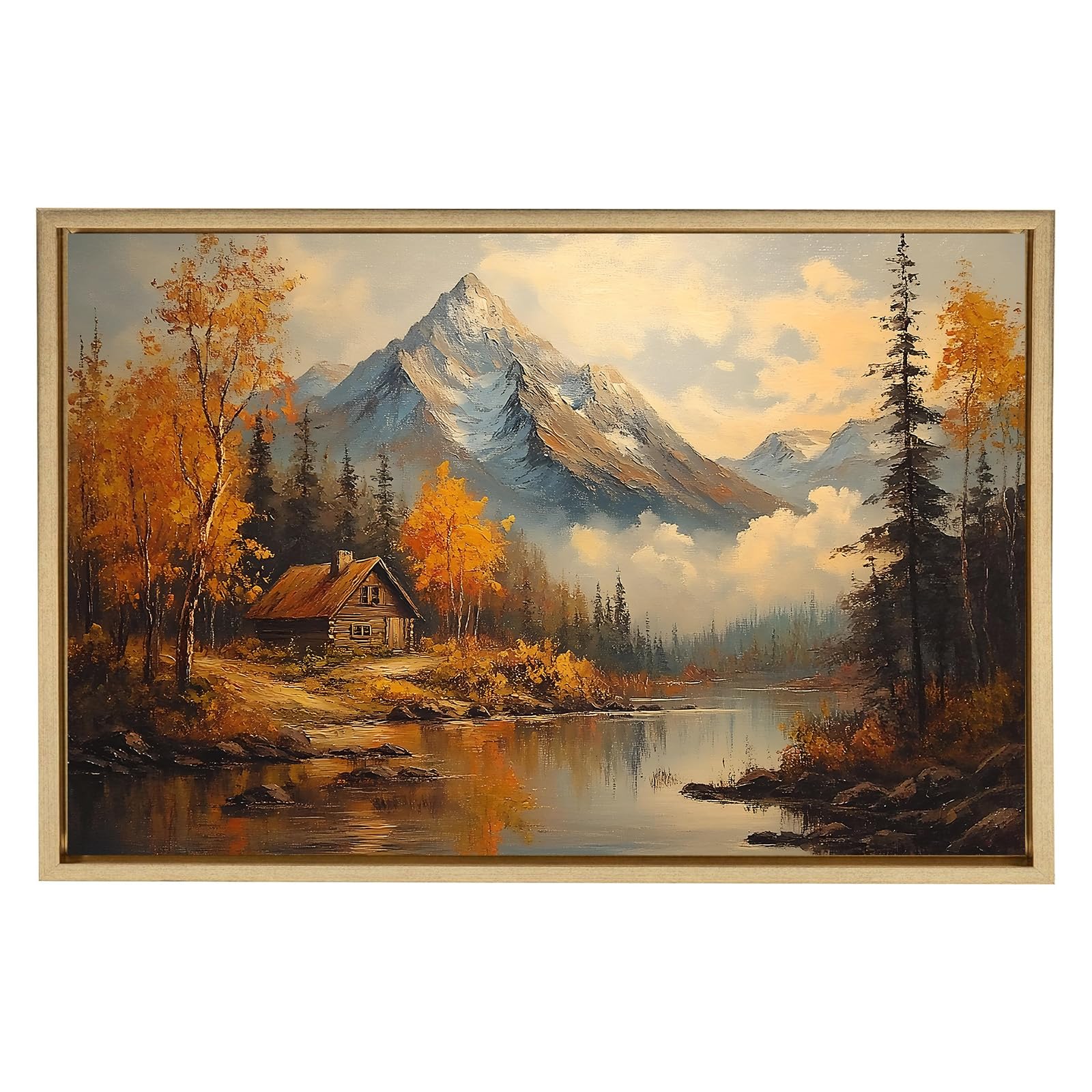 Mountain Landscape Canvas Wall Art Autumn Landscape Canvas Wall Art Tree Landscape Painting River Picture Natural Picture Forest Landscape Painting