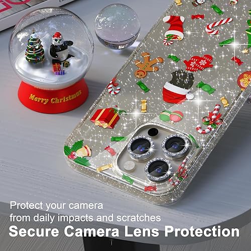 Miniatura 3 de Choiche Funda de Navidad para iPhone 15 Pro, bonita funda transparente con purpurina brillante, 3 protectores de lente de cámara con diamantes, 2