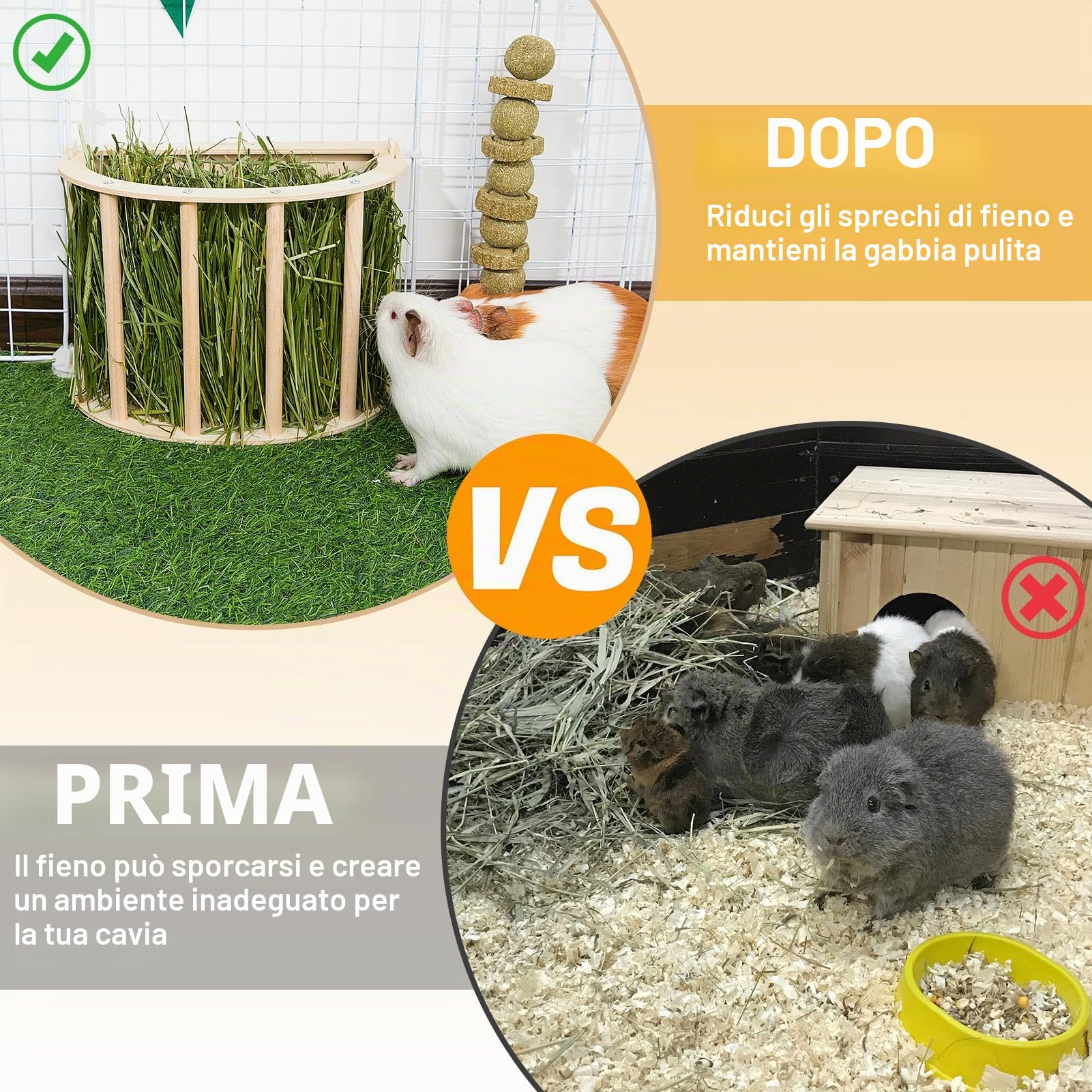 Hay Rack in Legno, Mangiatoia per Fieno Conigli per Coniglio Cavia Cincillà Piccoli Animali