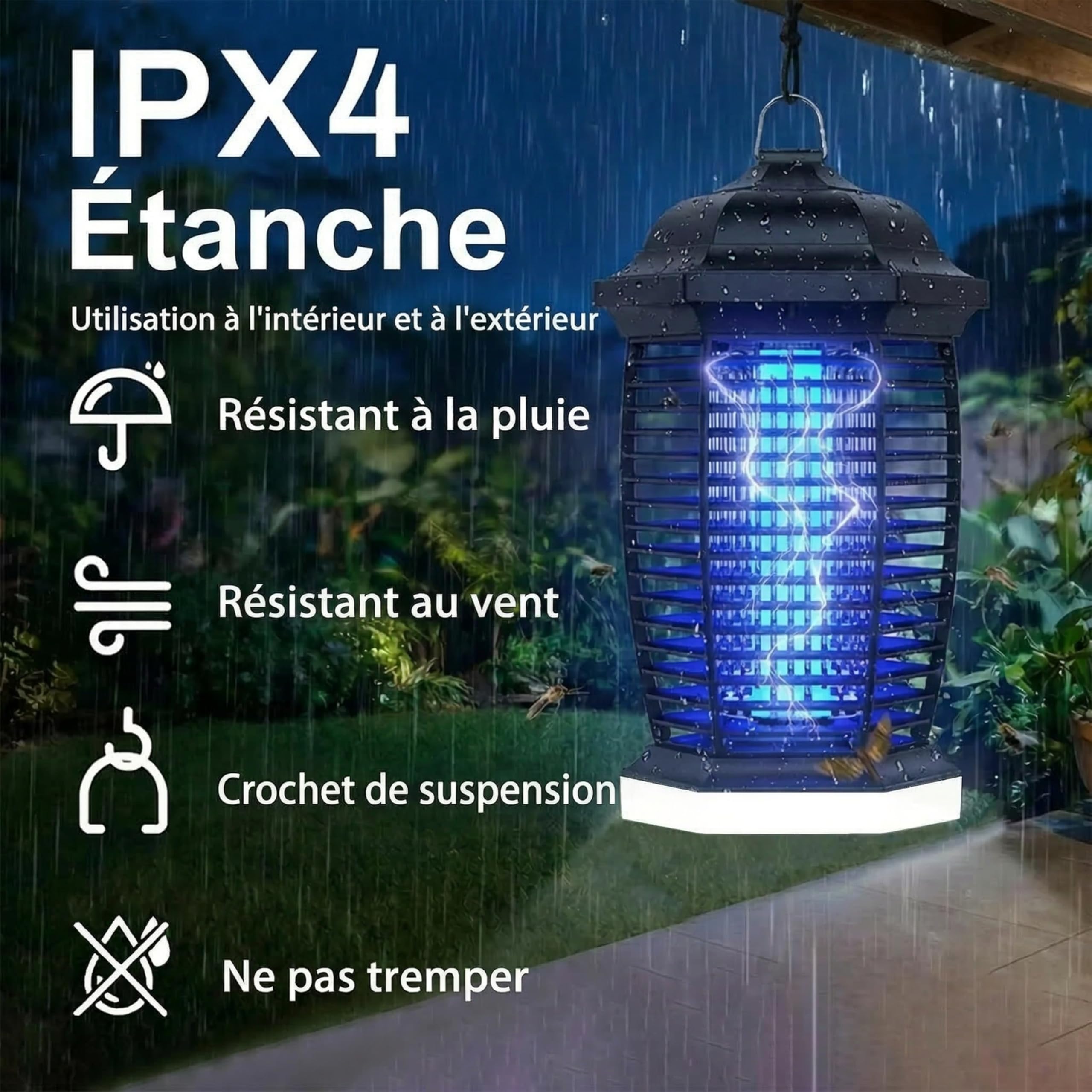 Seenlast Lampe Anti Moustique Exterieur 4000V 2 en 1 18W Tueur d'Insectes Electrique LED IPX4 100m²