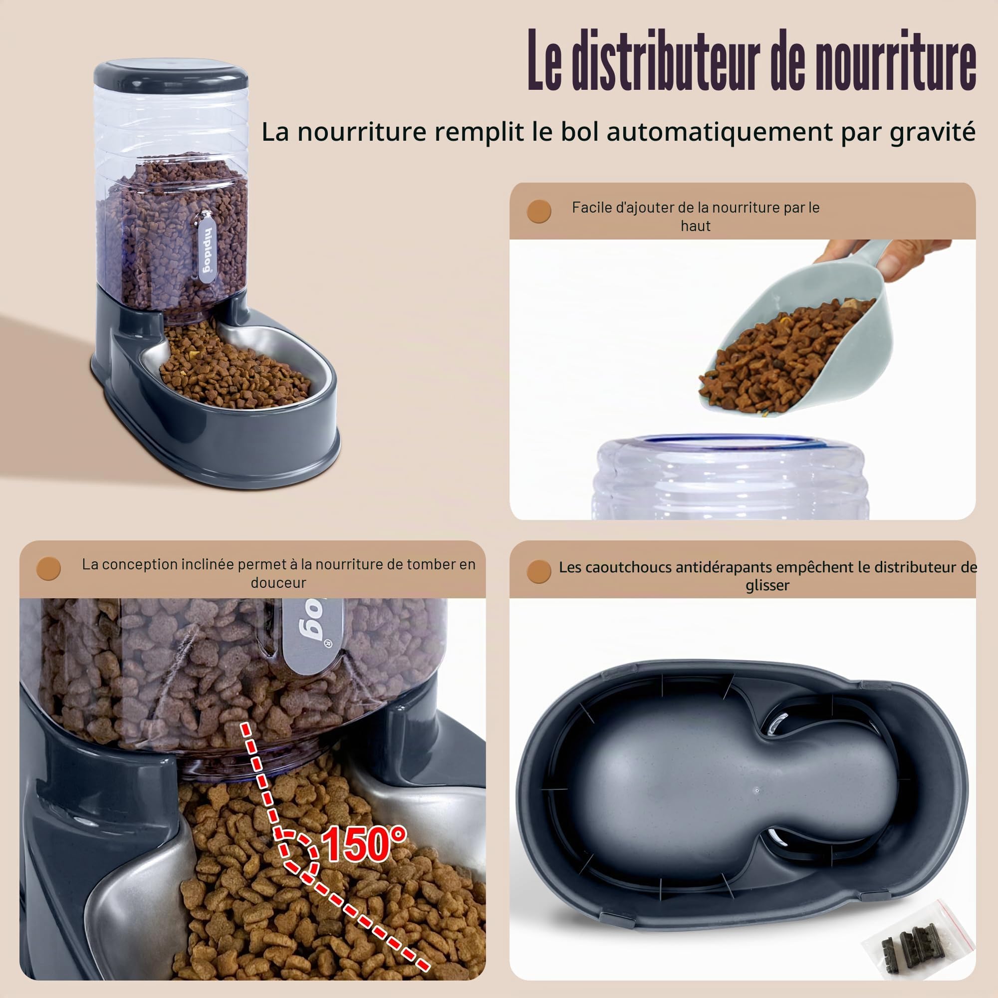 Distributeur Automatique de Nourriture et d'eau pour Animaux domestiques de Petite et Moyenne Taille 3,8 L (Gray)