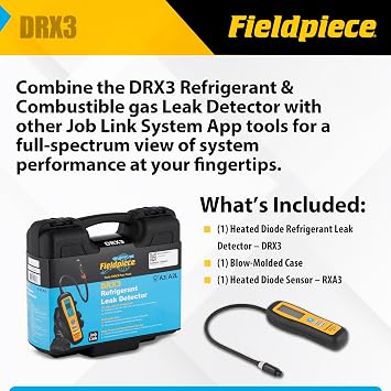 Fieldpiece - DRX3 Refrigerant & Combustible Gas Leak Detector - Detects A3, A2L, A1 Refrigerants and Combustible Gases - Lightweight HVAC Tool