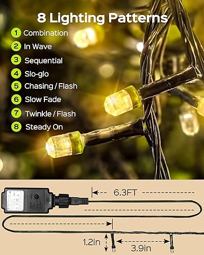 Miniatura 8 de JACKYLED Luces de Navidad de 164 pies, 500 luces LED súper largas para exteriores, impermeables, 8 modos de enchufe, luces de hadas parpadeantes,