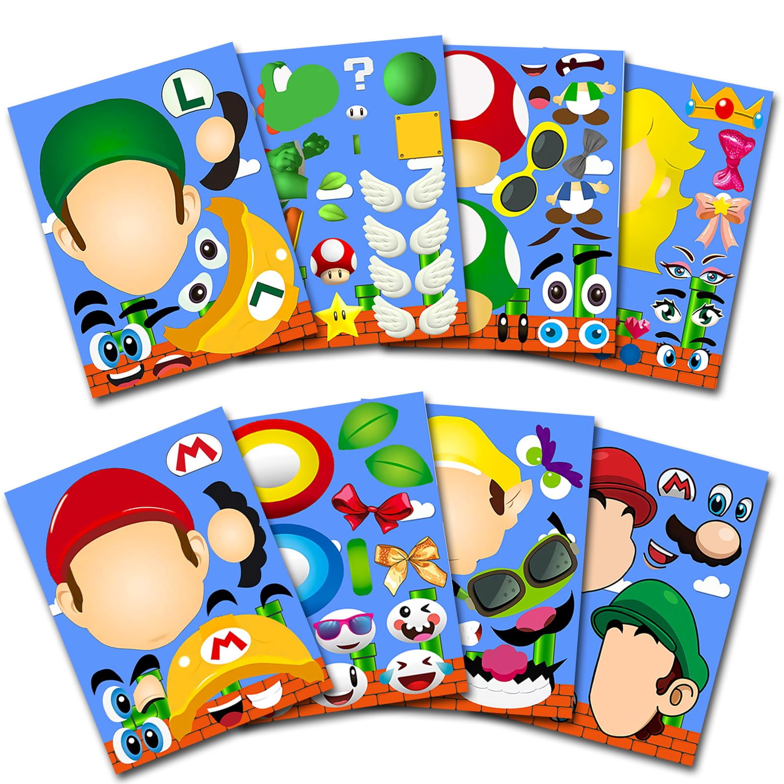 36Pcs Make-a-face Stickers, Make Your Own Stickers Fun Craft Project for Kids, Mixed and Matched with 8 Designs Characters Sticker for Party Decoration, Class Reward, Book Decor, Birthday Gifts