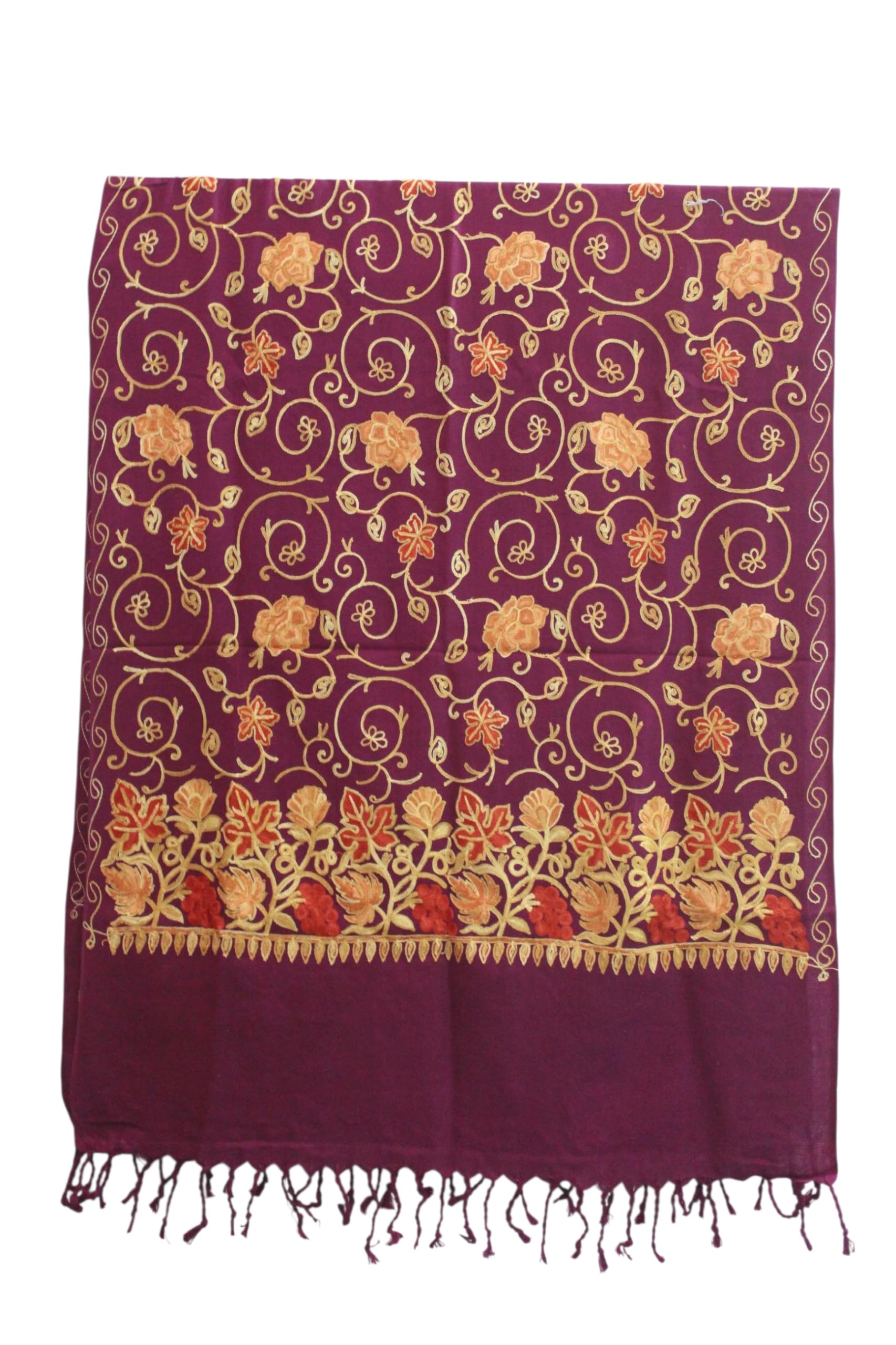 Kashmiri Shawl With Multi Color Embroidery, Indian Shawl, Aari Embroidery,Shawl Women, Kashmiri Accessory Size -28x80-image-14