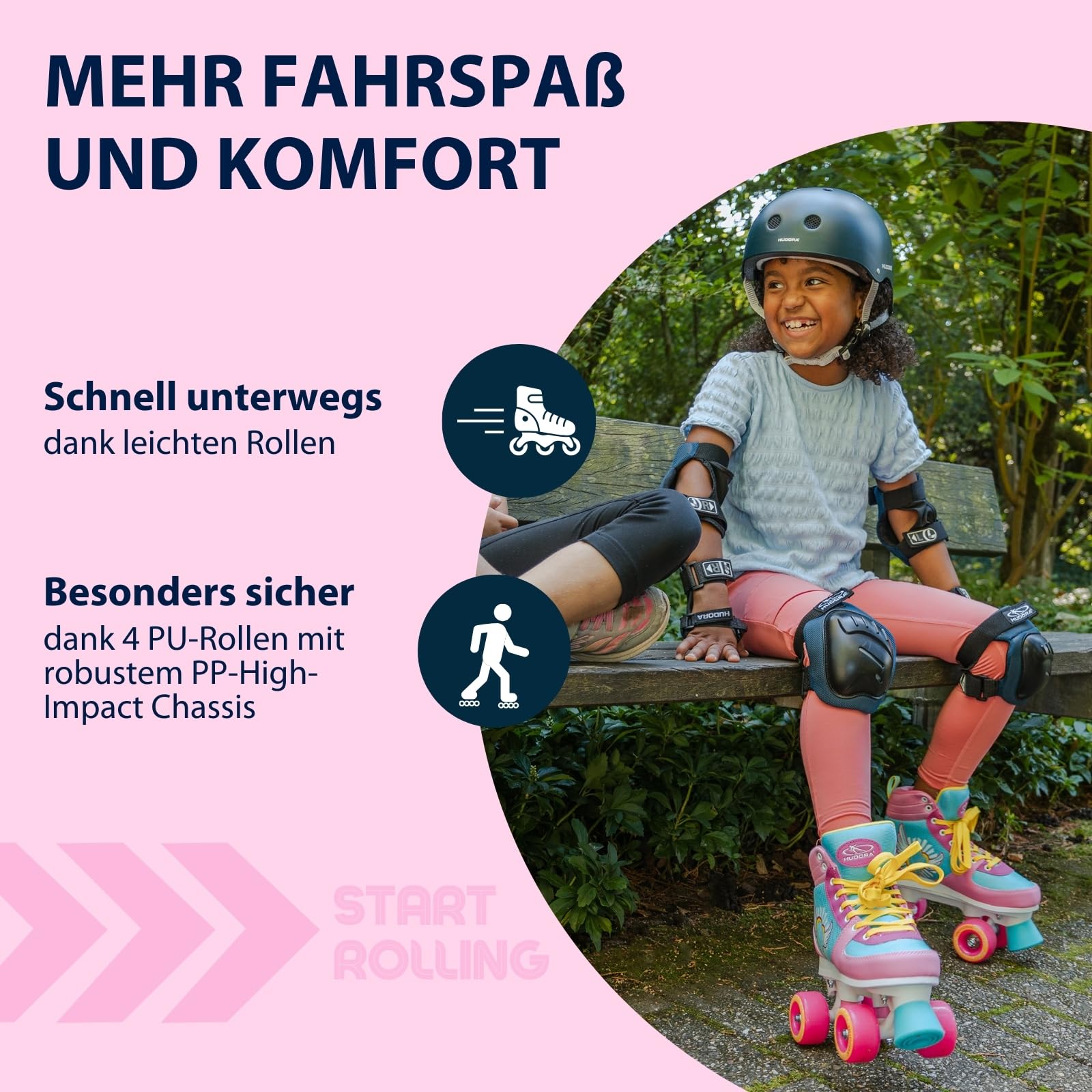 HUDORA Roller Skates Wonders in versch. Größen - Bequeme Kinder Rollschuhe in coolem Design - stilvolle Rollschuhe für Kinder & Jugendliche - Roller Schuhe aus hochwertigem Kunstleder