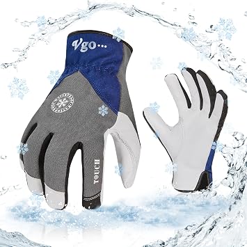 Vgo... 1-Pair Winter Warm Work Gloves Men Women 0C/32F or Above Goatskin Leather Waterproof Coldproof Freezer Gloves Size L, Grey, GA8977FW