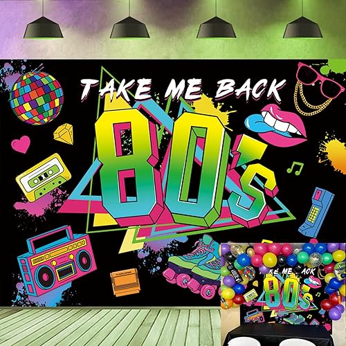 Generic Decoración de fiesta temática de los años 80, decoración de pared de graffiti retro de los años 80, fondo de los años 80 para decoración de