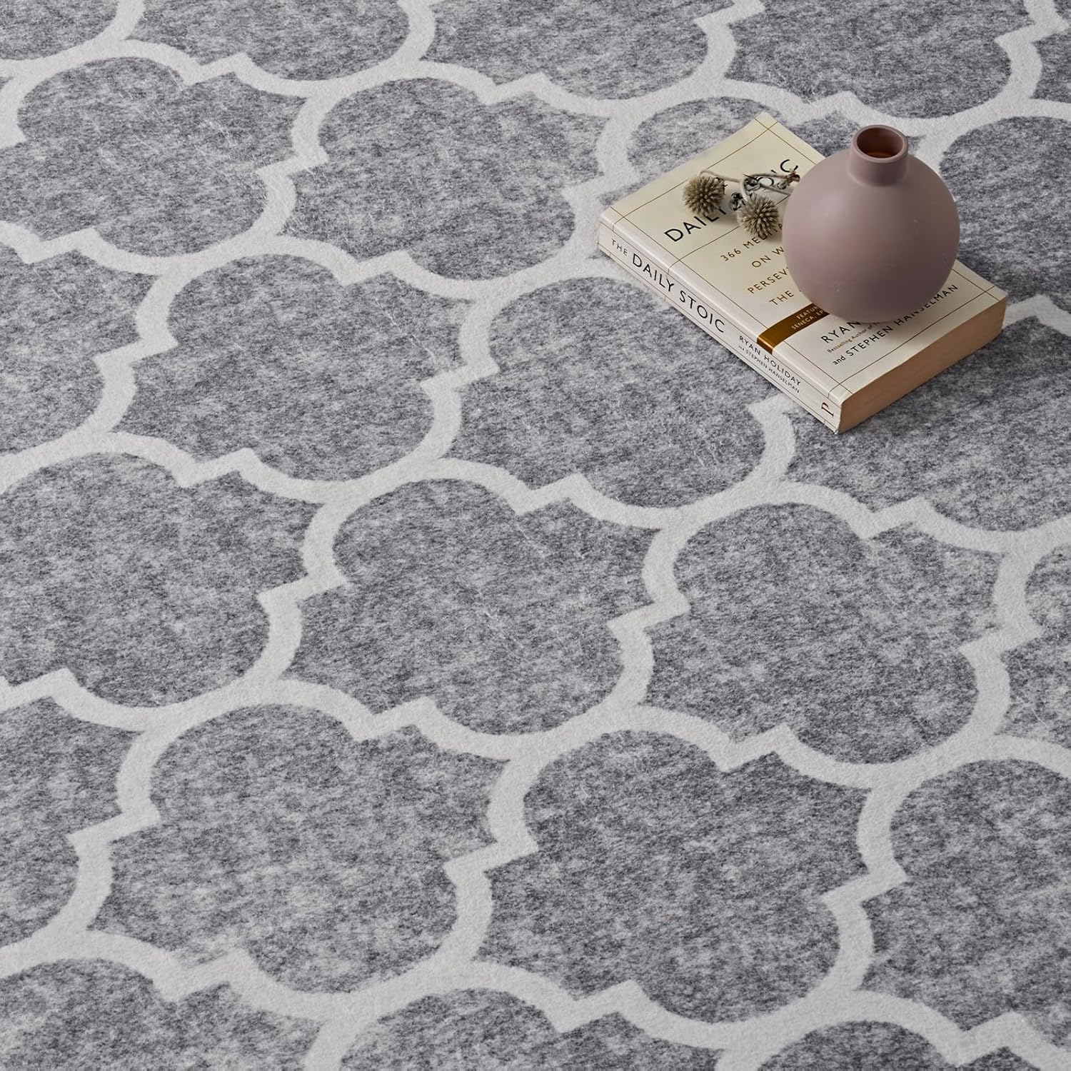 EVERGRACE Hallyway Area Runner Rugs 2x8, Boho Trellis Faux Wool Indoor Outdoor Rugs, Washable Rugs for Bedroom Dining Room Living Room Kitchen, Low Pile Floor Mat Carpet for Home Decor, Light Gray