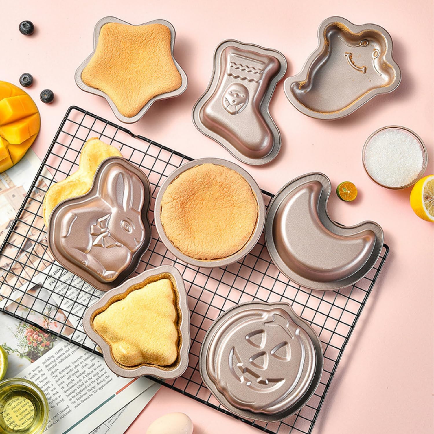 Crethinkaty Halloween Pumpkin Shape Mini Cake Pan Pie Molds, 5.4 Inch Cake Tin Non Stick Bakeware for Halloween Cake Chocolate Fondant Sweets Baking Molds