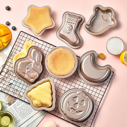 Miniatura 6 de Crethinkaty Molde para tartas en forma de fantasma de Halloween, molde para tartas de 5.6 pulgadas con revestimiento antiadherente, bandeja para