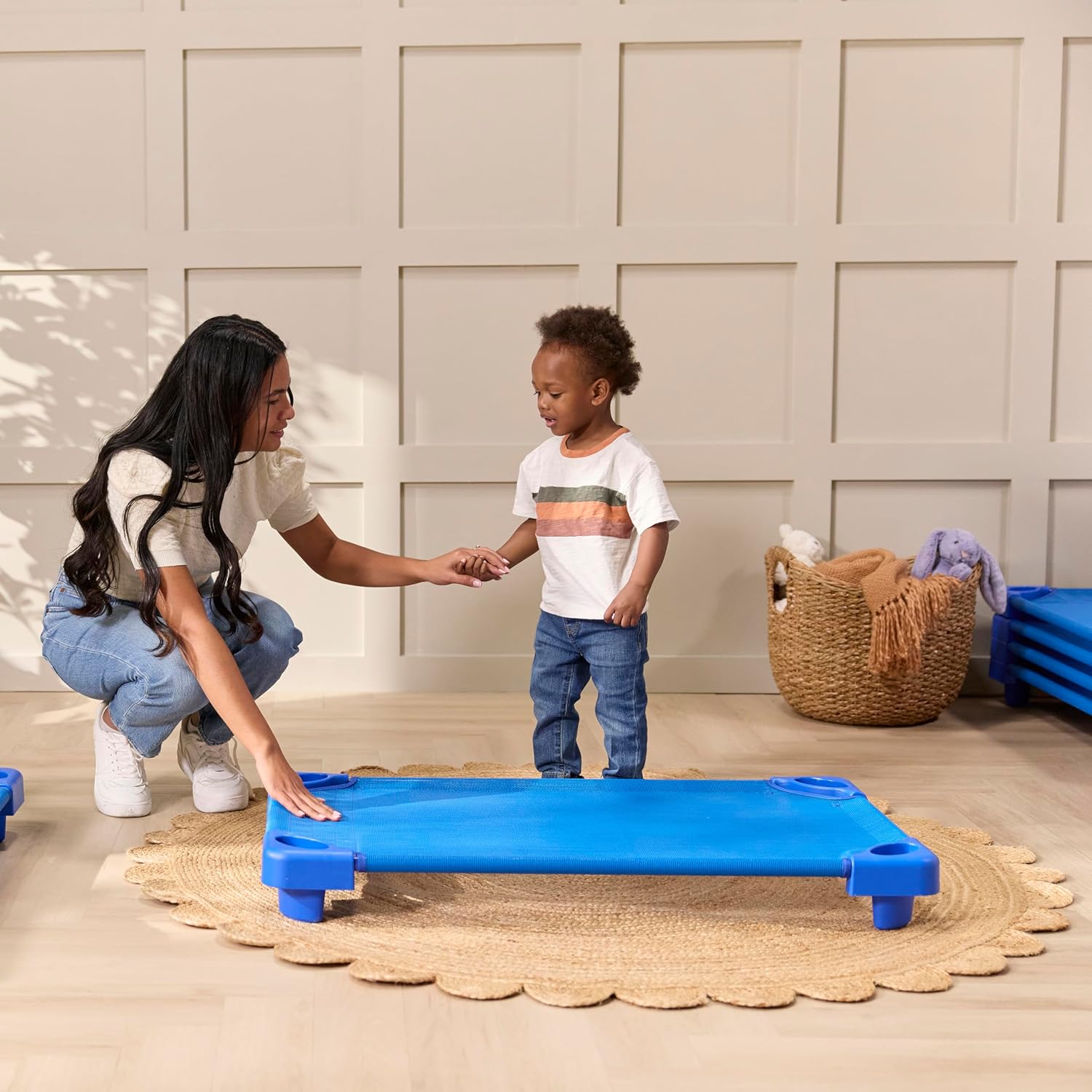 Sleepline Stackable Toddler Cots, Ready-to-Assemble, Sleeping Cot, Blue, 6-Pack