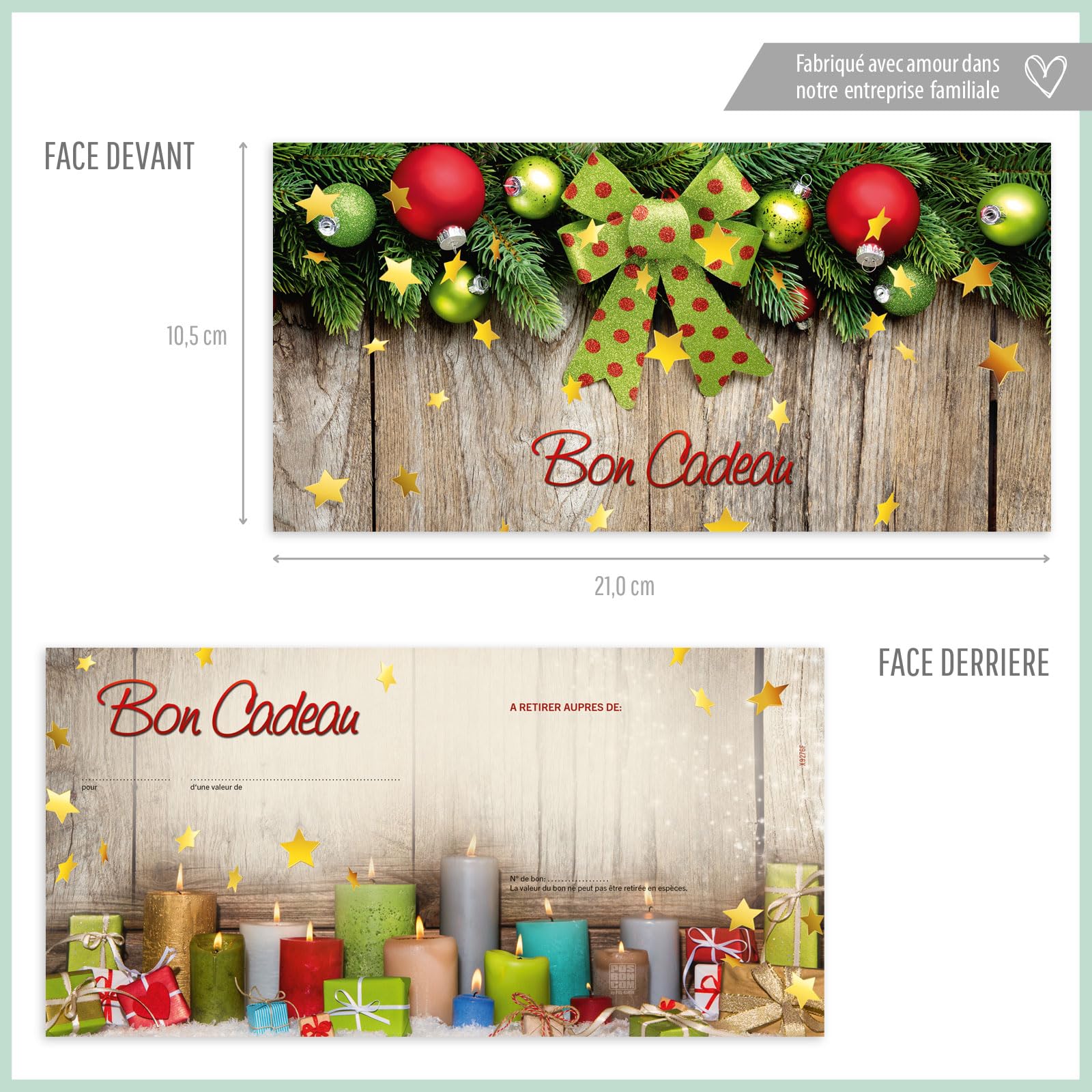 POS BON - 25 formulaires pour créer vos propres bons cadeaux avec enveloppe/nœuds ruban pour Noël X9276F-2-25
