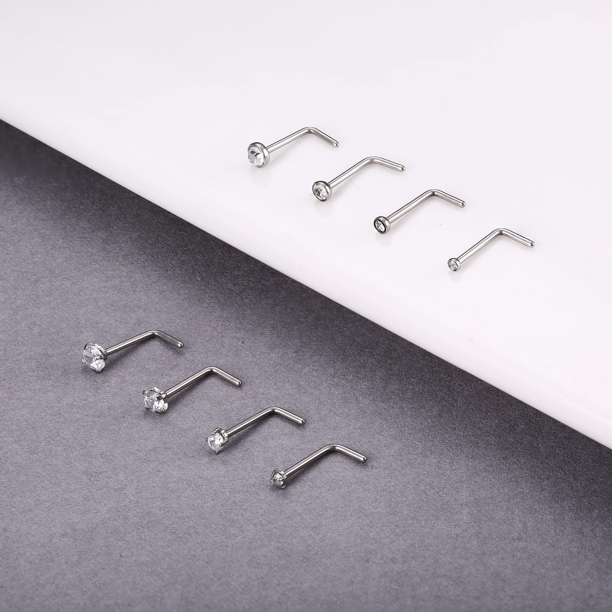 Adramata Titanium piercing do nosa dla kobiet i mężczyzn G23 Tytanowy CZ piercing do nosa, szpilka do nosa, proste śruby, nosy, ucho, tytanowa biżuteria, 1,5 mm, 2 mm, 2,5 mm, 3 mm, 20 g, Tytan