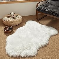 Ashler Fluffy Faux Fur Sheepskin Rug 2x3 Ft - Ultra Soft White Shag Mat, Machine Washable for Nursery, Bedroom, Kids Room