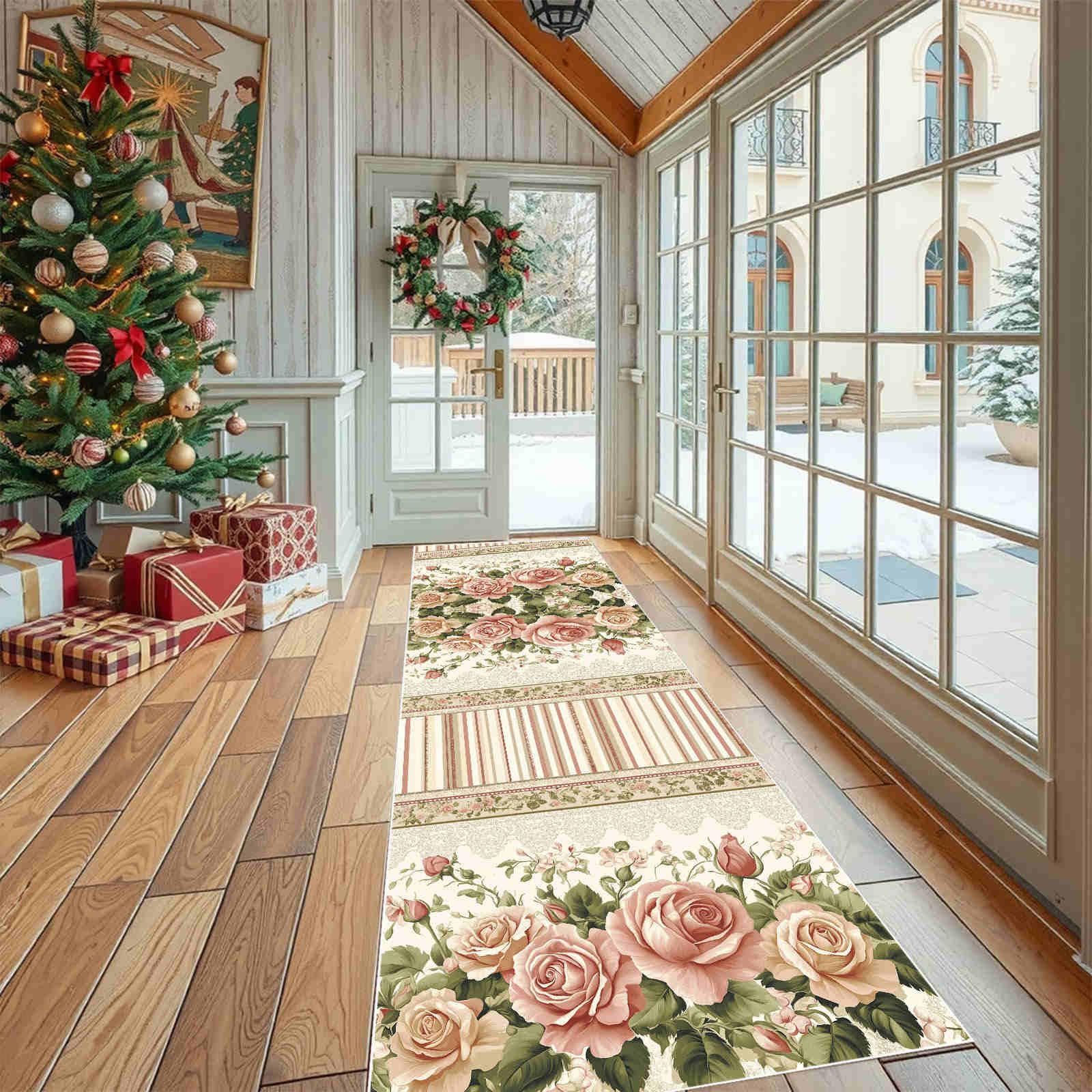 Flurteppich Läufer Vintage Rose rutschfest und Waschbar, Teppich