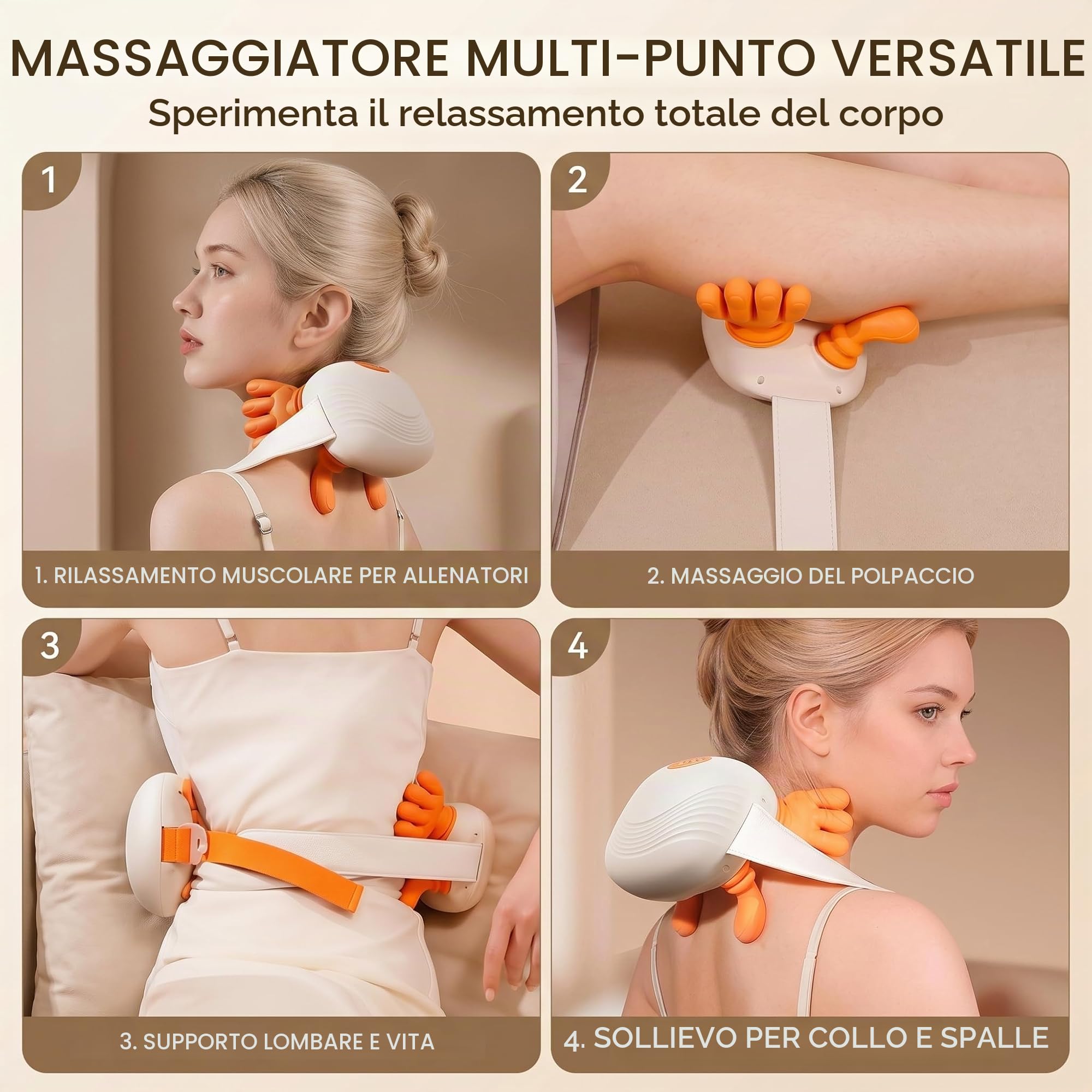 Massaggiatore Collo 4D Senza Fili, Massaggiatore cervicale 2 Livelli Intensità & 2 Temperature, Terapia termica per alleviare il dolore del trapezio,Ideale per casa, ufficio e viaggi