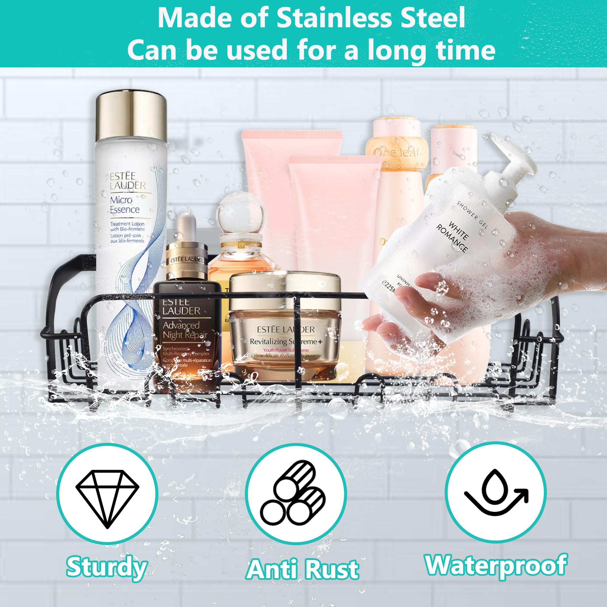 Evenpop 5 Pack Shower Caddy, No Drilling, Rustproof Shower Shelf with Soap Holder and Hooks with 20 Hooks - Image 3