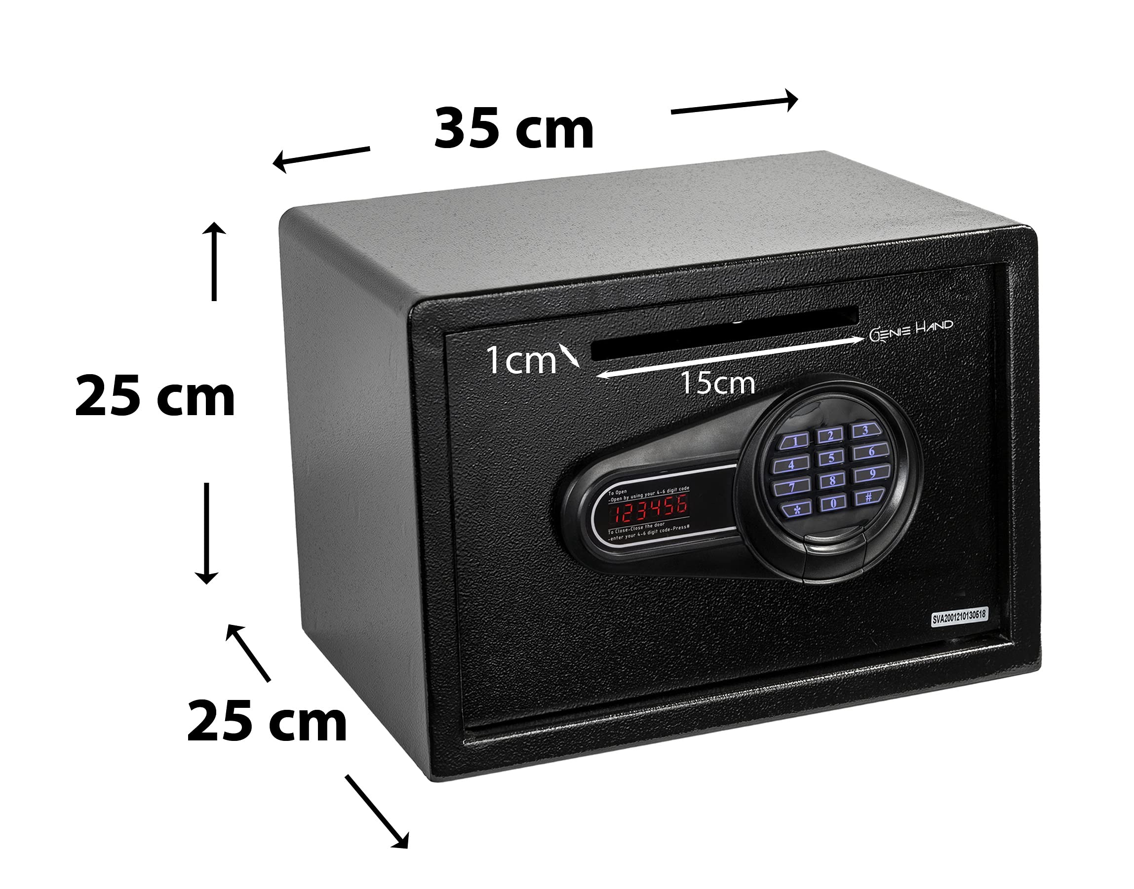 Genie Hand | Caja Fuerte Motorizada de Armario de Deposito Pequeña Caja de Seguridad con Código de Combinación y Llave en Cruz
