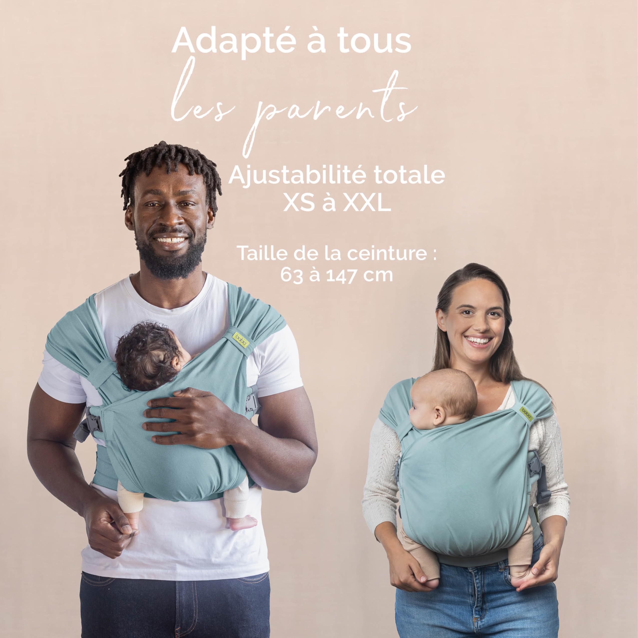 Boba Bliss Porte Bébé Pour Nourrissons/Jeunes Enfants Pesant Entre 3,2 et 16 kg, Hybride et 2 en 1, Écharpe de Portage Bébé Sans Nœud, Bon Positionnement des Hanches, Doux et Élastique (Sea Mist)